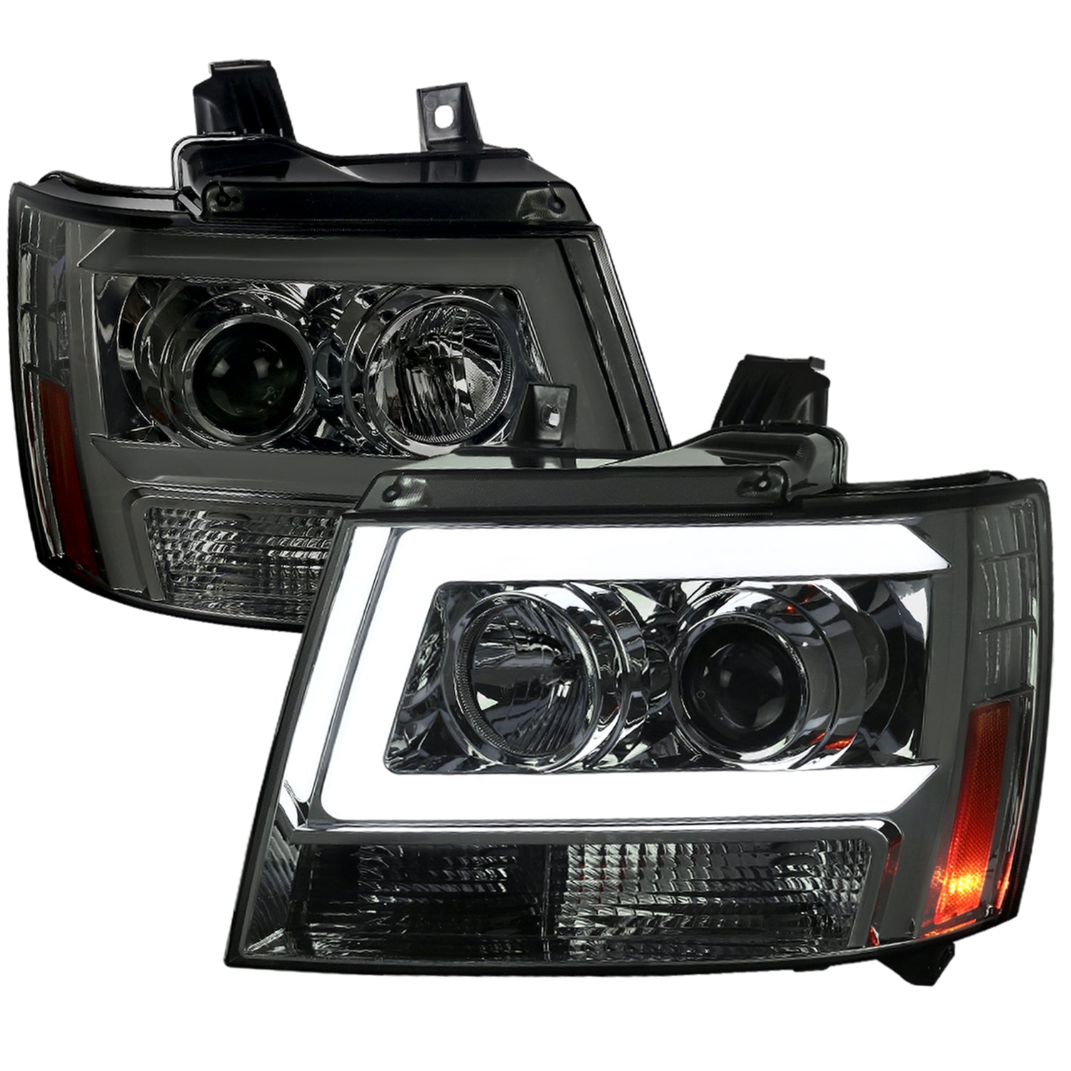 2007-2013 Chevy Avalanche/ Tahoe Suburban LED C-Bar Headlights Chrome&Smoke