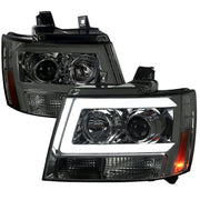 2007-2013 Chevy Avalanche/ Tahoe Suburban LED C-Bar Headlights Chrome&Smoke