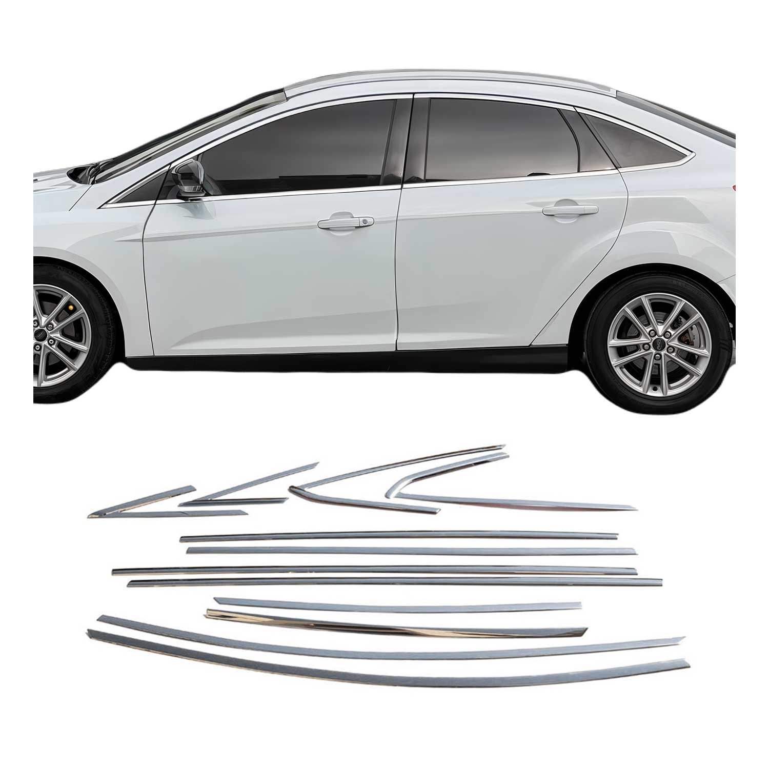 2012-2018 Ford Focus Sedan Window Molding Trim Streamer Stainless Steel