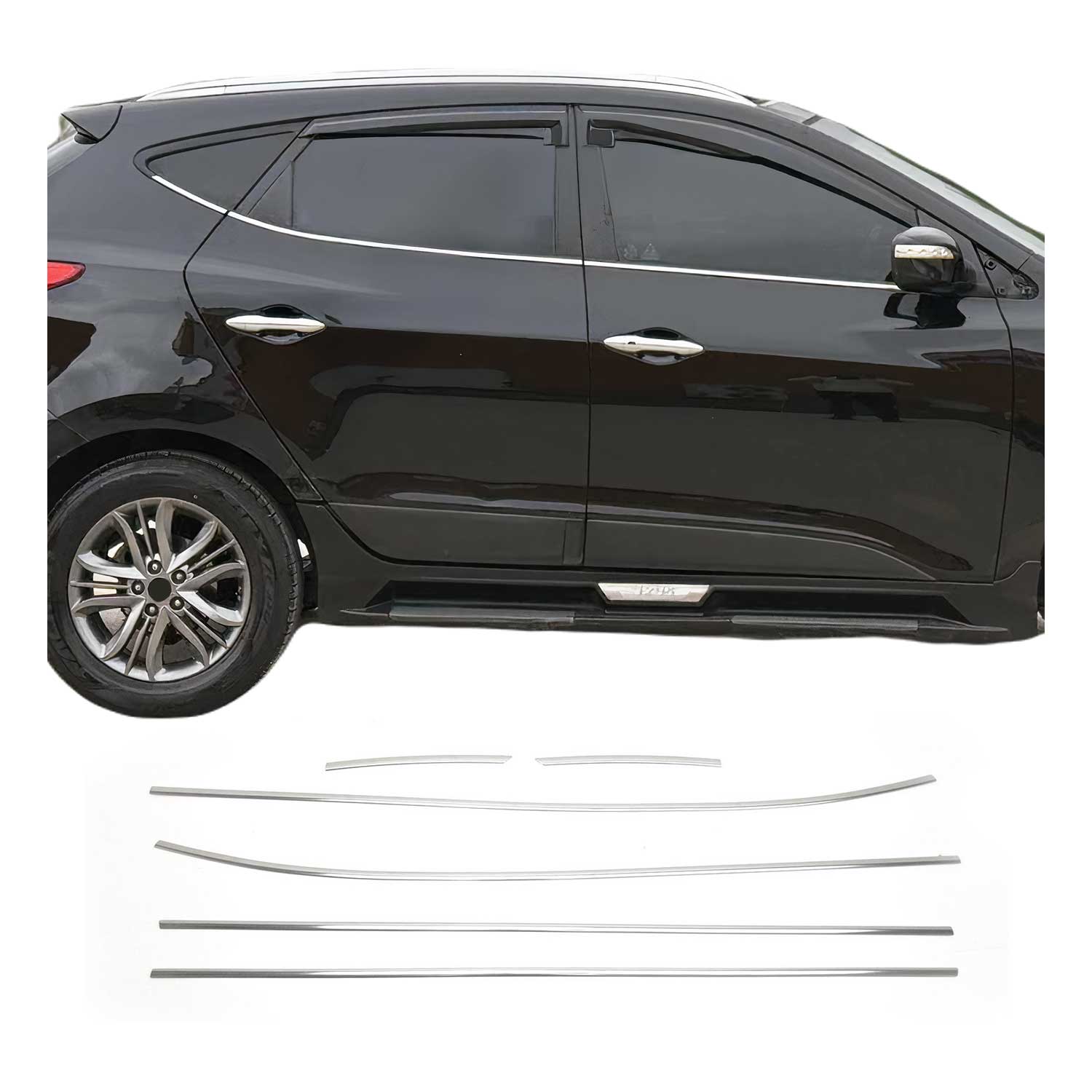 2010-2015 Hyundai Tucson Window Molding Trim Streamer Stainless Steel Silver 6 Pcs