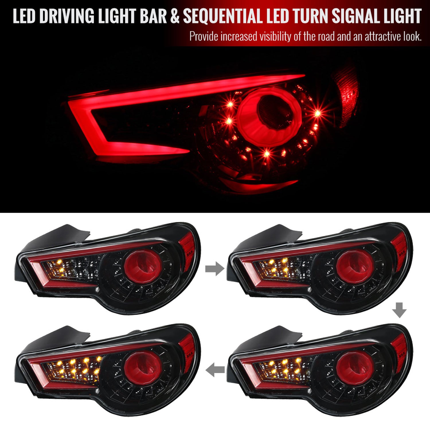 2012-2016 Scion FRS/ BRZ/ Toyota 86 LED Sequential Tail Lights Jet Black/Clear