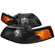 1999-2004 Ford Mustang Projector Headlights Amber Reflectors Matt Black/Clear
