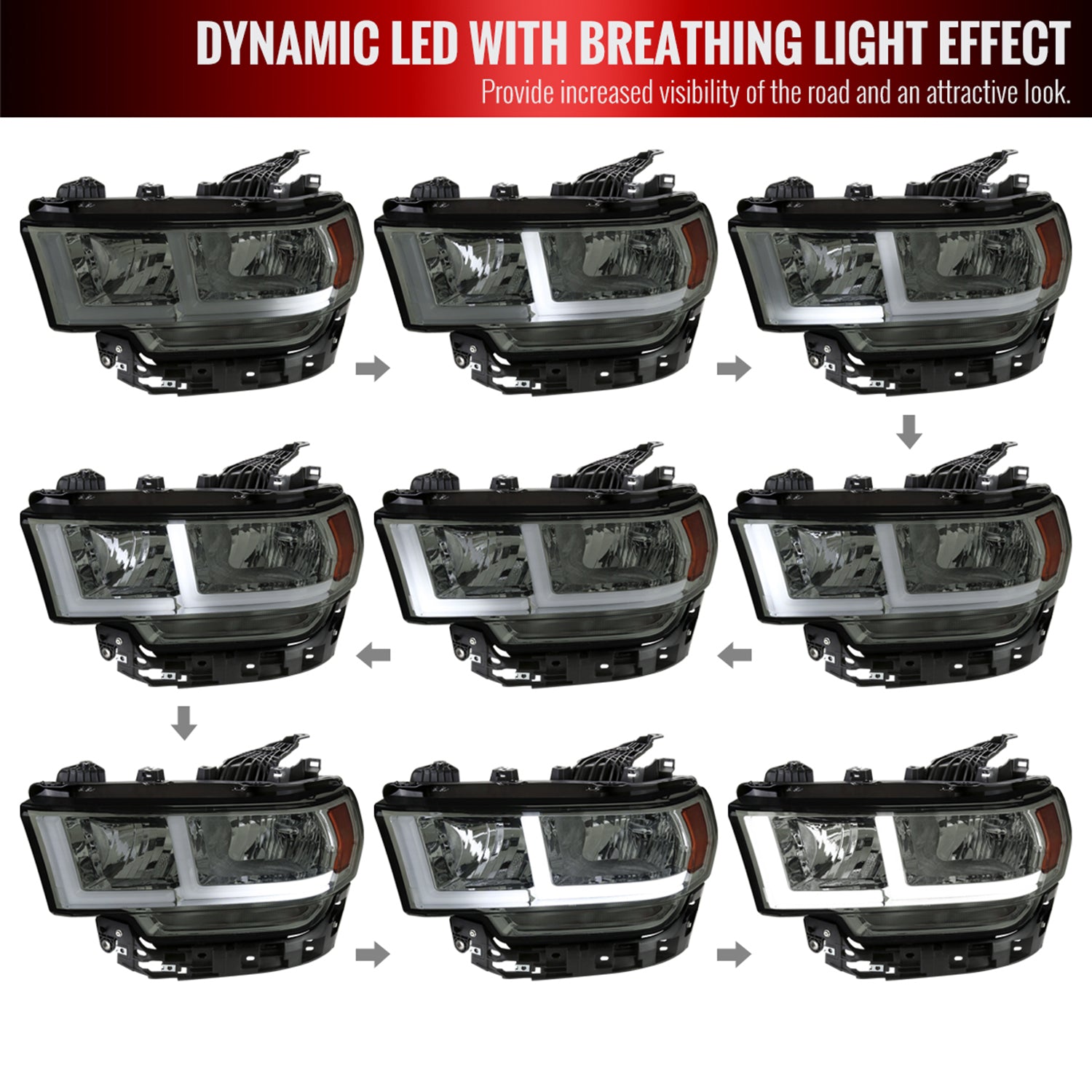 2019-2024 Dodge RAM 2500/3500/4500/5500 LED Factory Headlights Chrome/Smoke