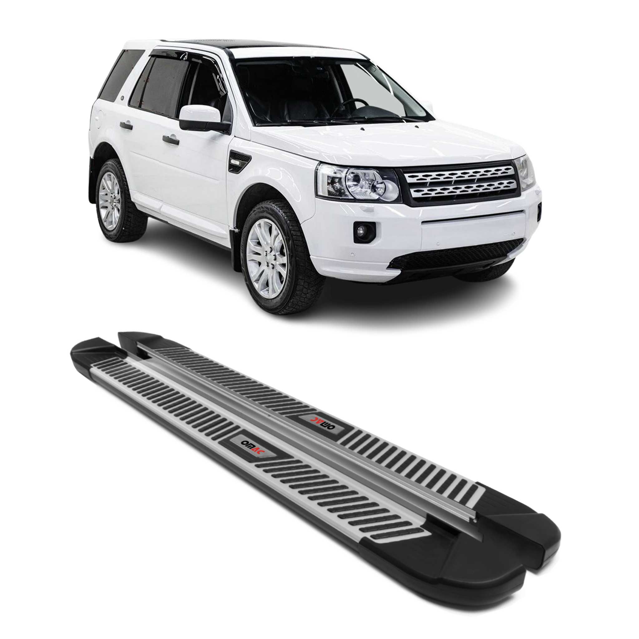 2008-2015 Land Rover LR2 Running Boards Side Steps Silver & Black