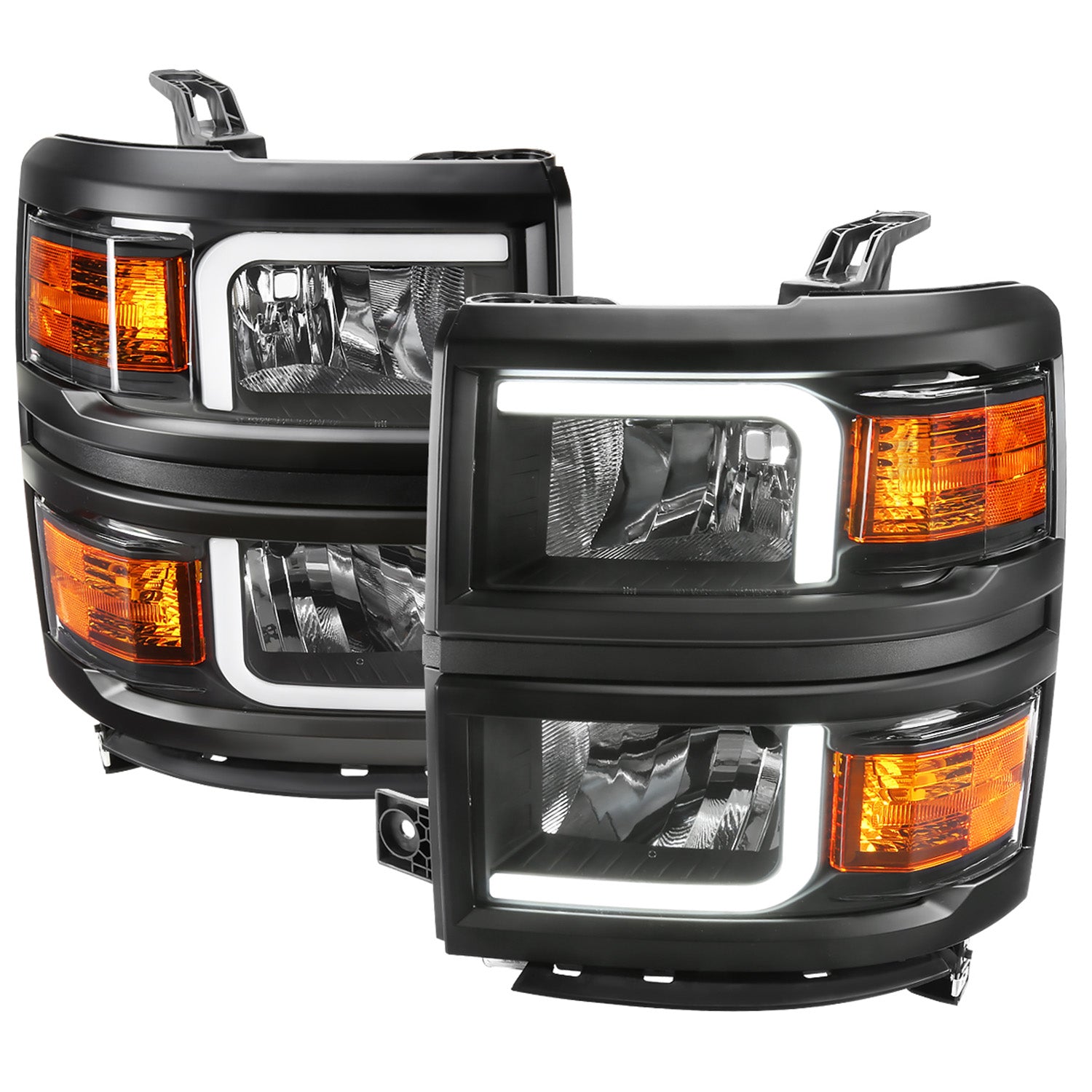 2014-2015 Chevy Silverado 1500 LED Bar Factory Headlights - Black Matt Black