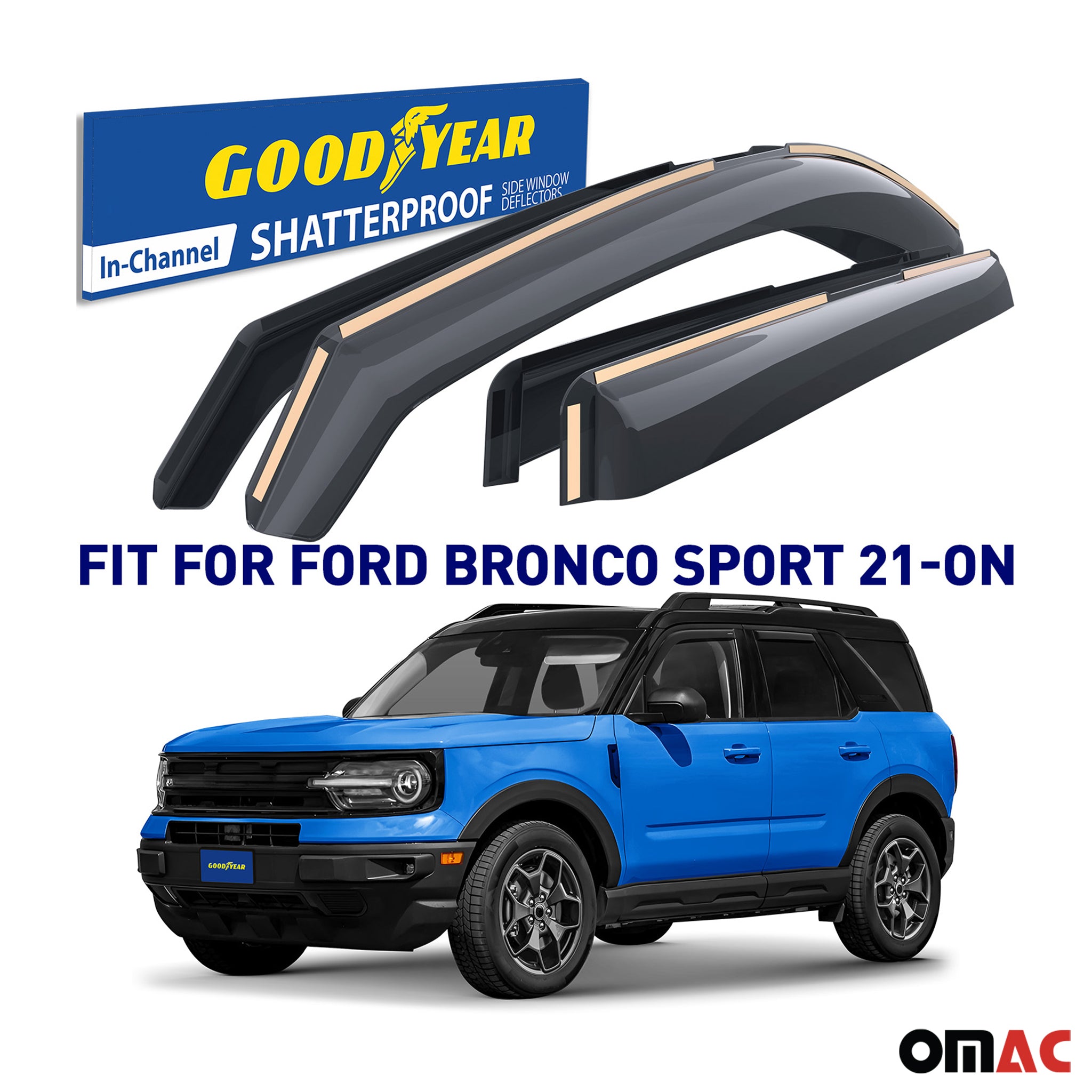 Goodyear Wind Deflectors for Ford Bronco Sport 2021-2025 In-channel Smoke 4 pcs