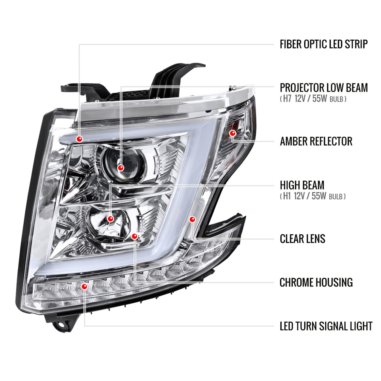 2015-2020 Chevy Tahoe Suburban/ 3500HD LED C-Bar Headlights LED Signal Chrome