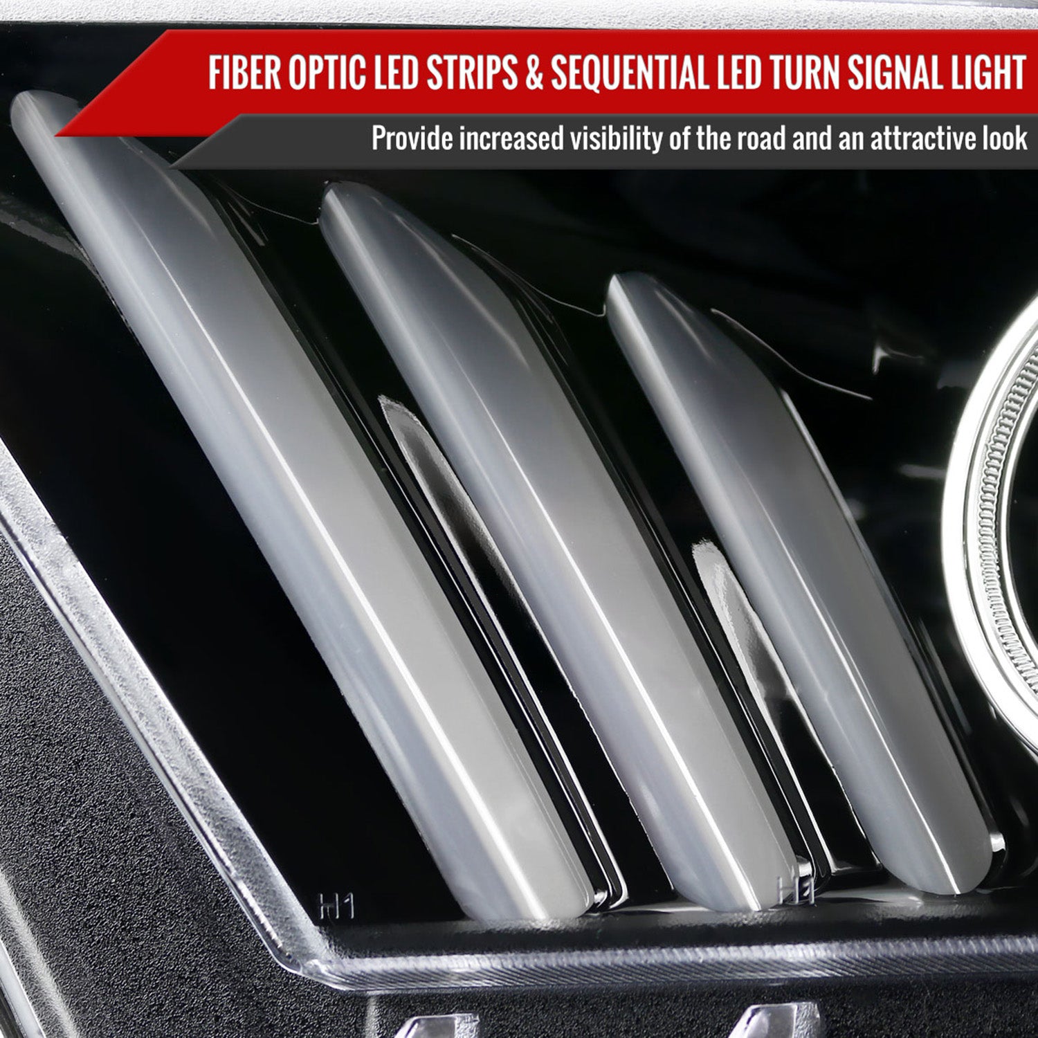 2010-2014 Ford Mustang LED Bar Projector Headlights Turn Signals Jet Black