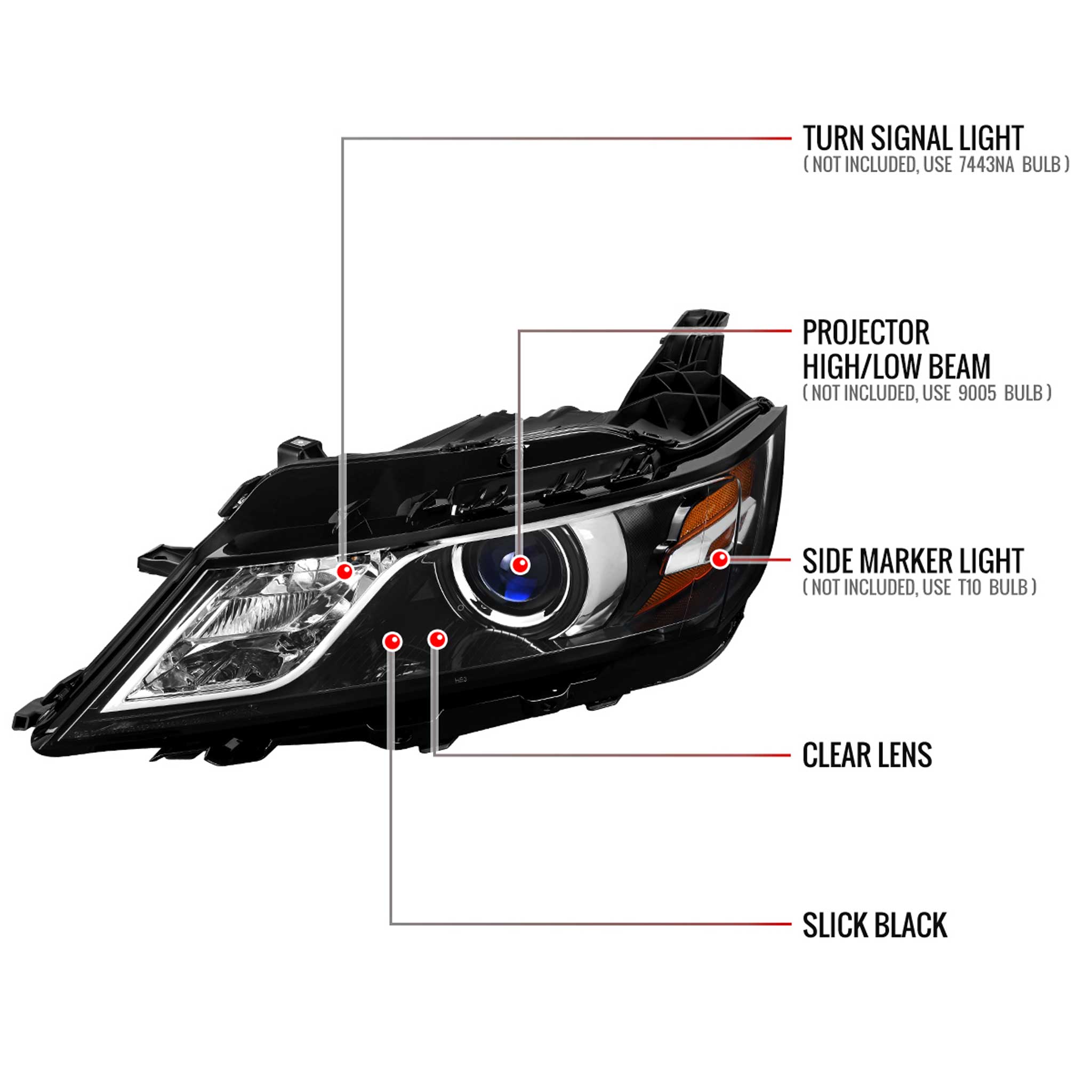 For Chevrolet Impala 2014-2020 Factory Style Projector Headlights Driver Side Jet Black Housing Clear Lens