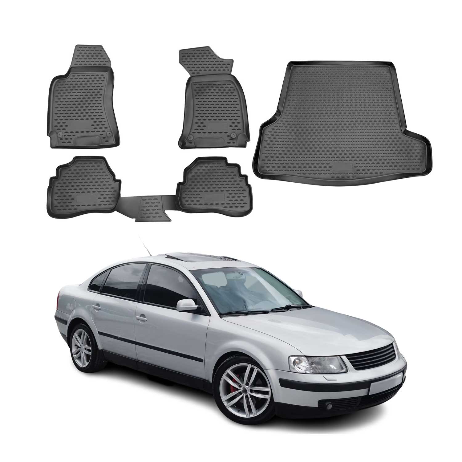 1998-2005 VW Passat B5 B5.5 Sedan Custom Floor Mats & Cargo Liners Black 5x