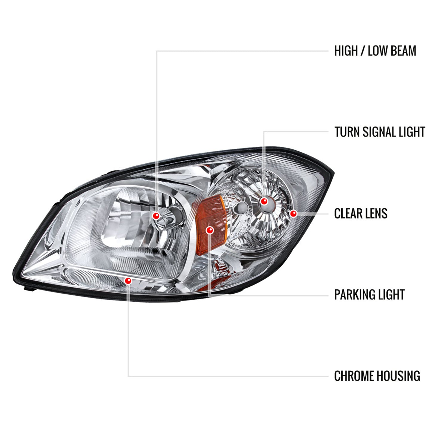 2005-2010 Chevy Cobalt Pontiac Pursuit/G5 Crystal Headlights Amber Reflector