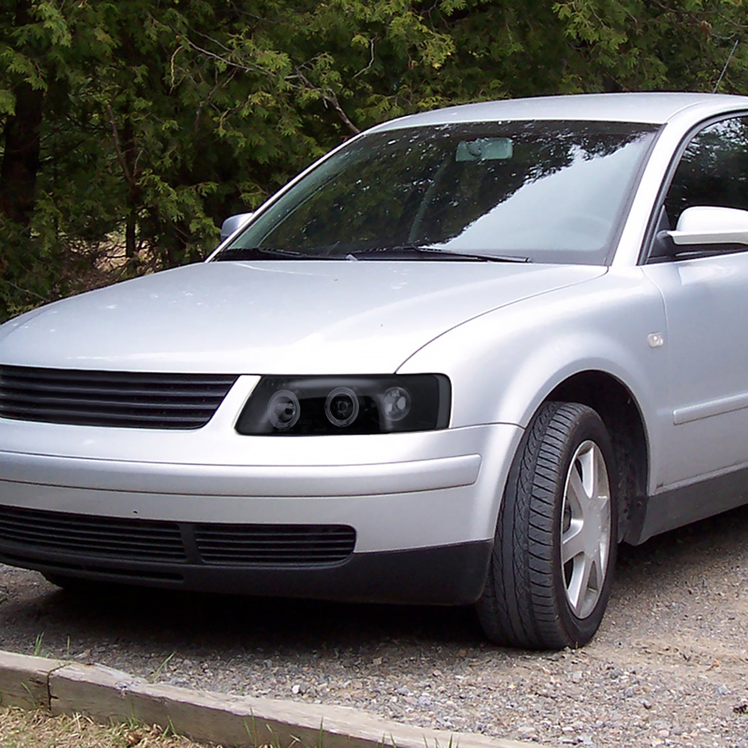 1997-2000 VW Passat Dual Halo Projector Headlights Glossy Black/Smoke Lens