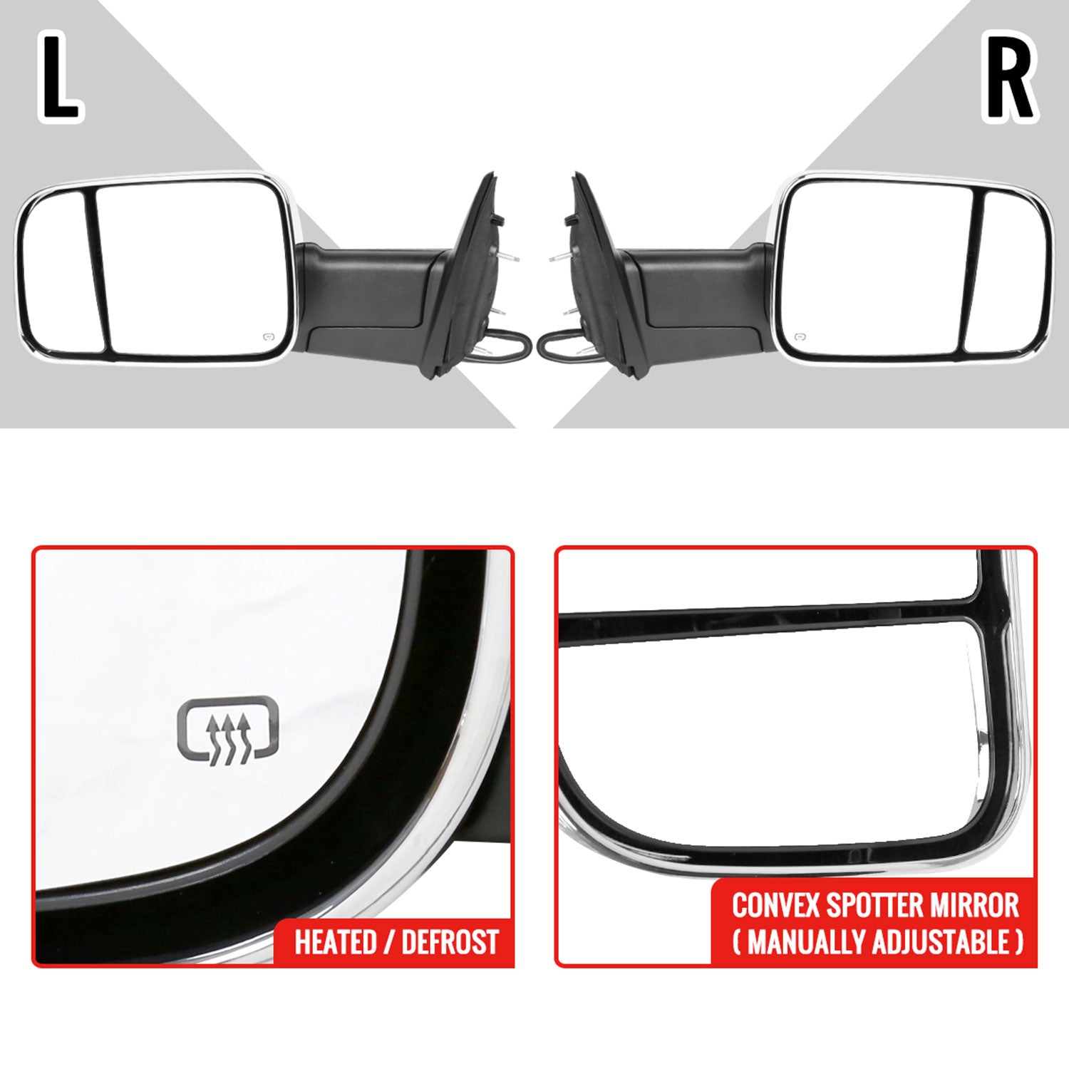 2013-2017 Dodge RAM 1500/2500/3500 Auto-Fold Heated & Manual Towing Mirrors