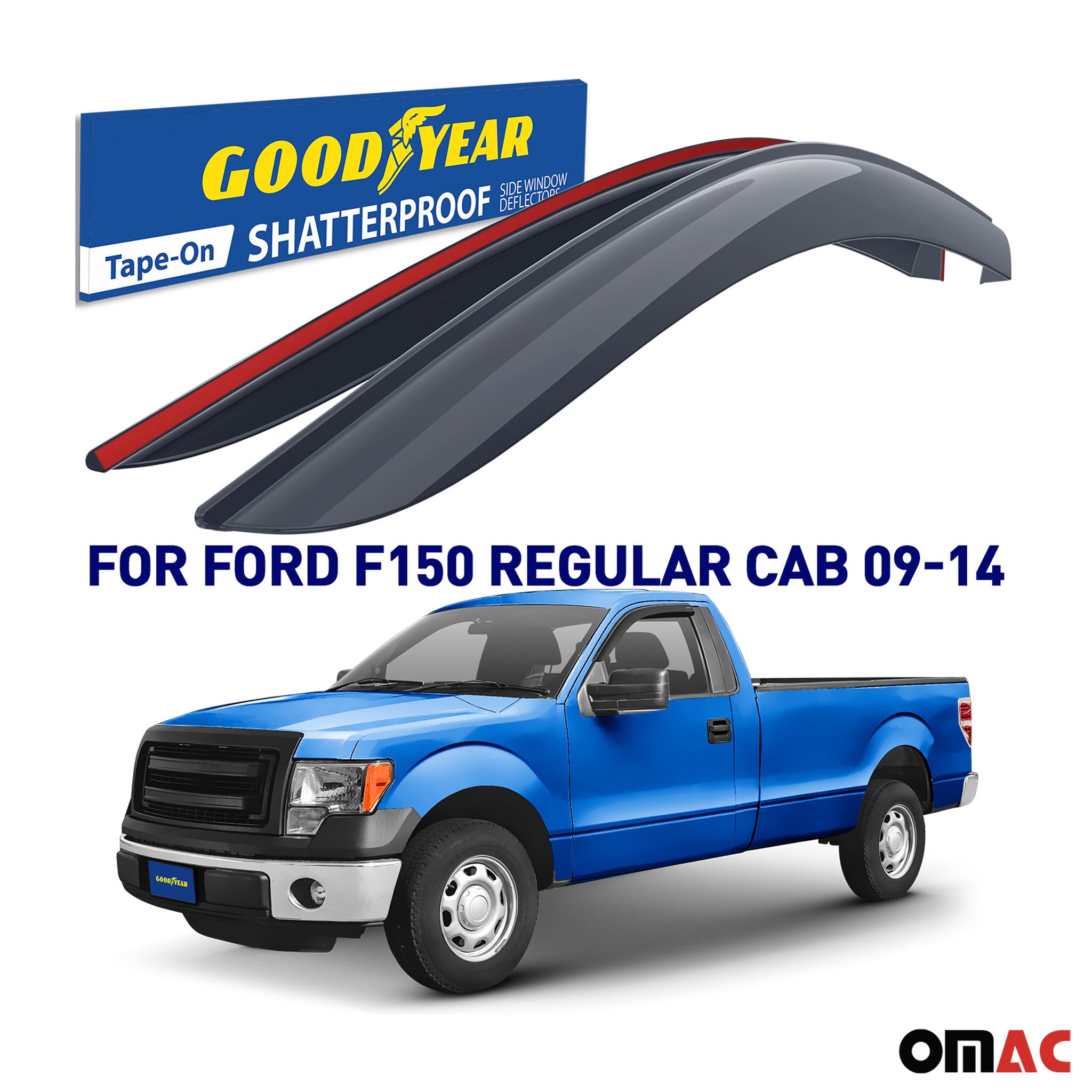 Goodyear Wind Deflectors for Ford F150 2004-2014 SuperCab Tape-On Smoke 2 pcs