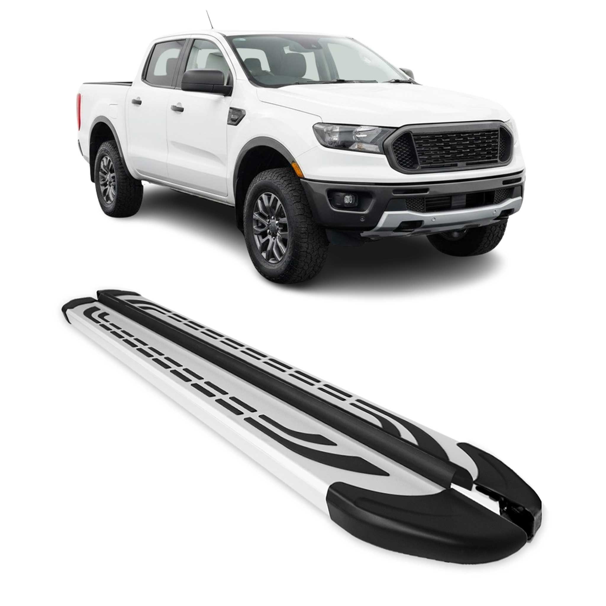 2019-2024 Ford Ranger SuperCab/Crew Cab Nerf Bar Side Step Running Boards Alu 2x