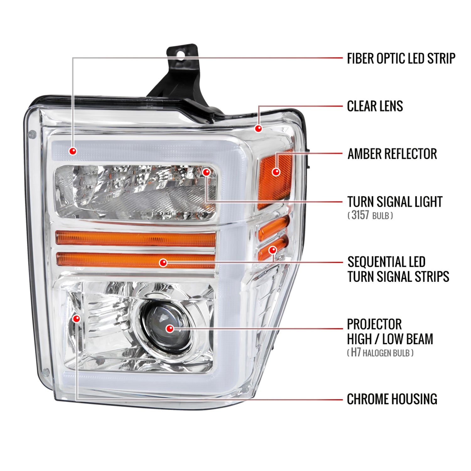 2008-2010 Ford F-250/350/450/550 Super Duty Headlights LED Signal Chrome