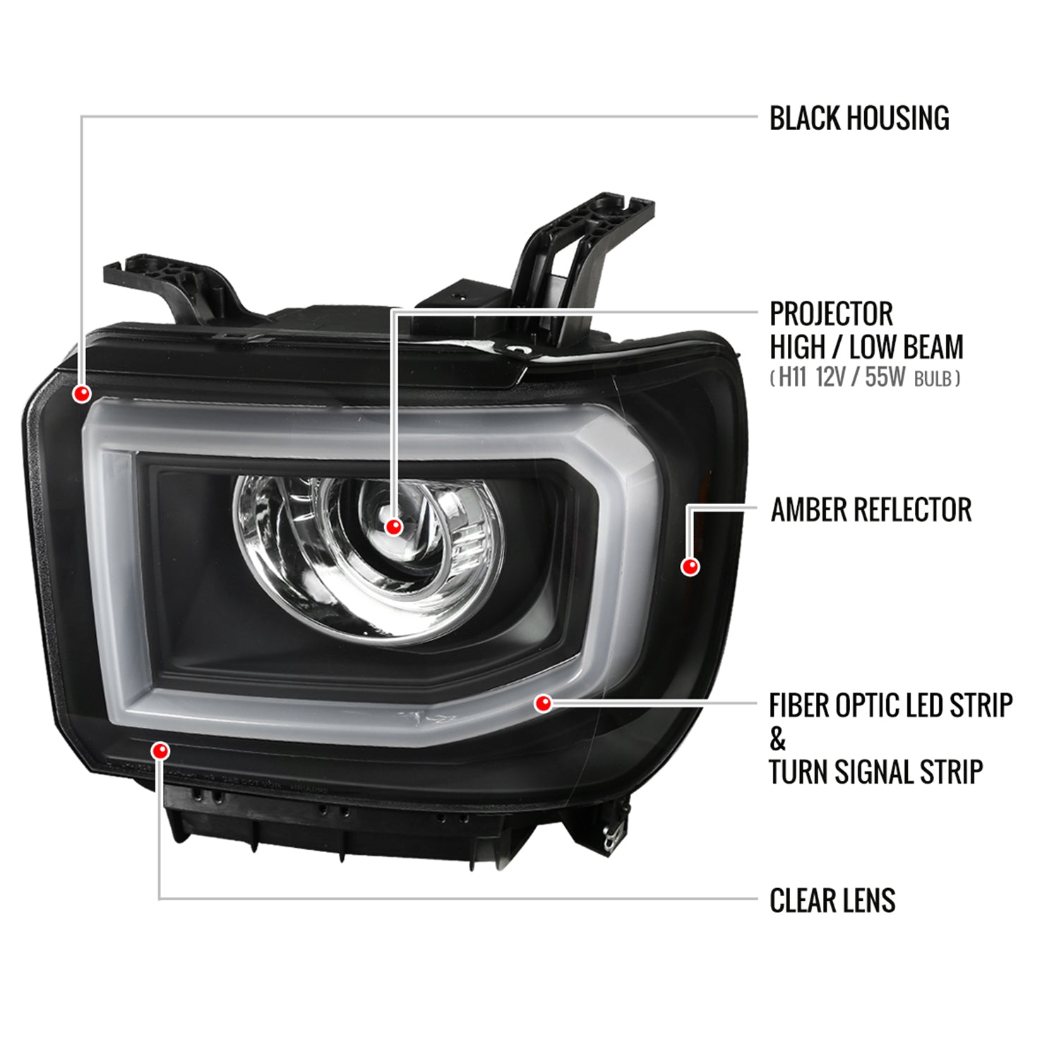 2014-2019 GMC Sierra 1500/2500HD/3500HD LED Bar Headlights LED Signal Chrome