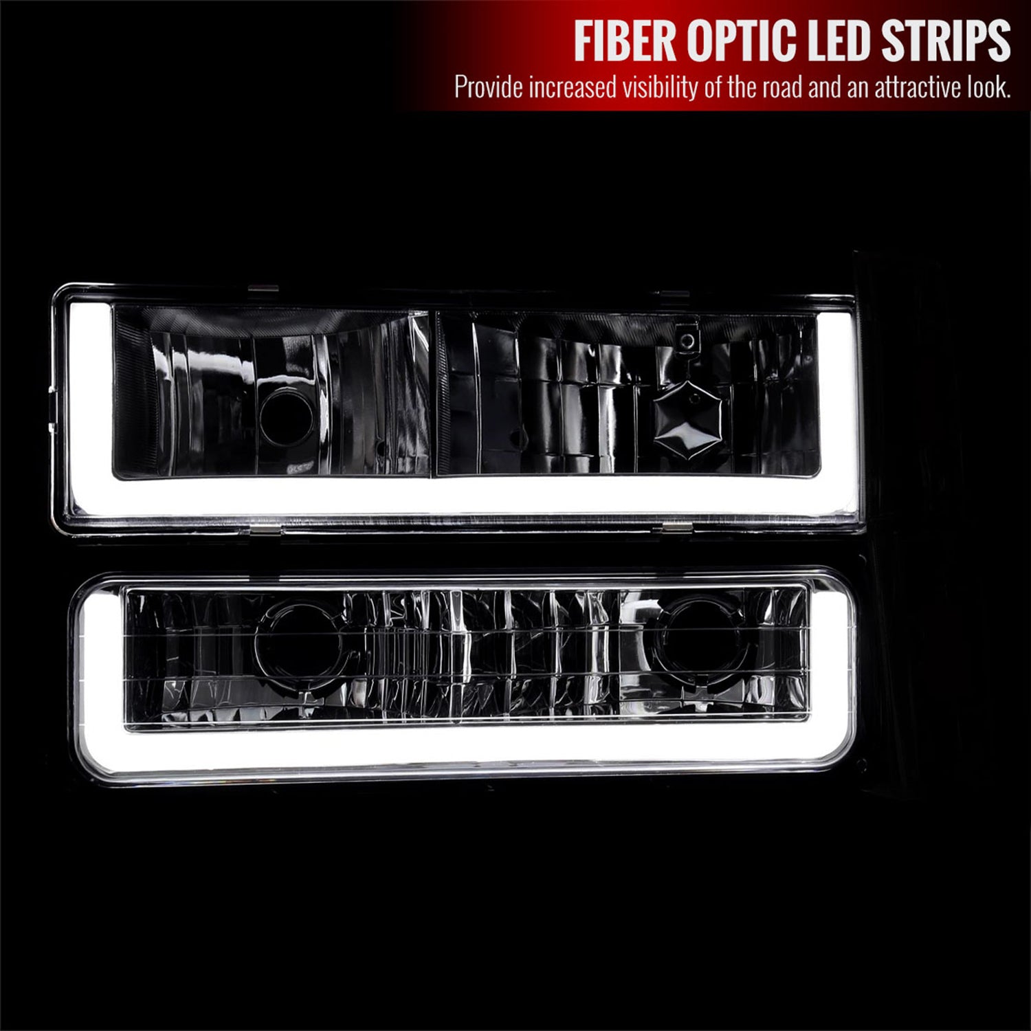 1988-1993 Chevy C10 C/K Sierra Tahoe LED Tube Factory Headlights Smoke