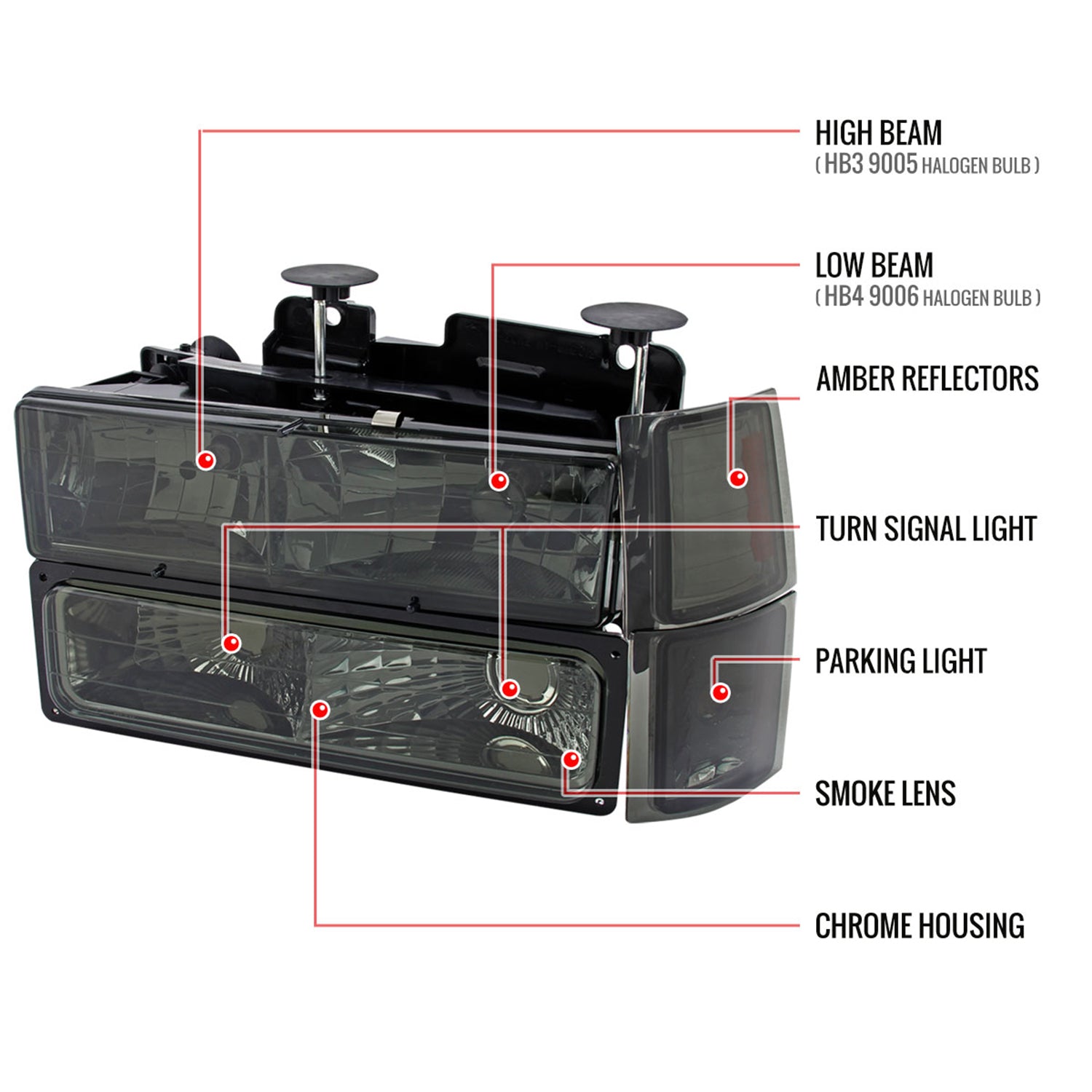 1994-1998 Chevy Silverado/Tahoe/Suburban/C10 Factory Headlights Smoke