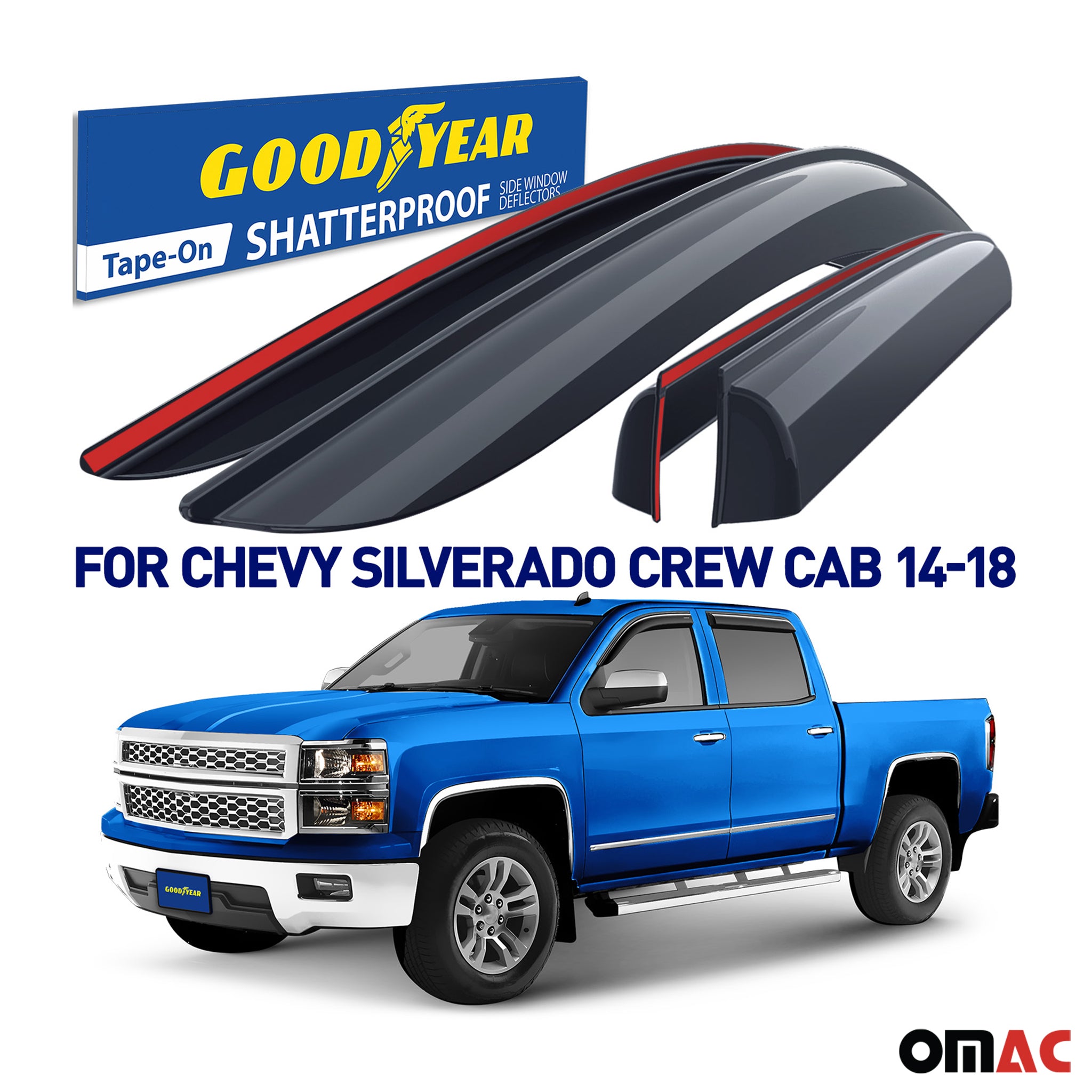 Goodyear Wind Deflectors for GMC Sierra 1500 2500 3500HD 2014-2018 Crew Cab 4Pcs