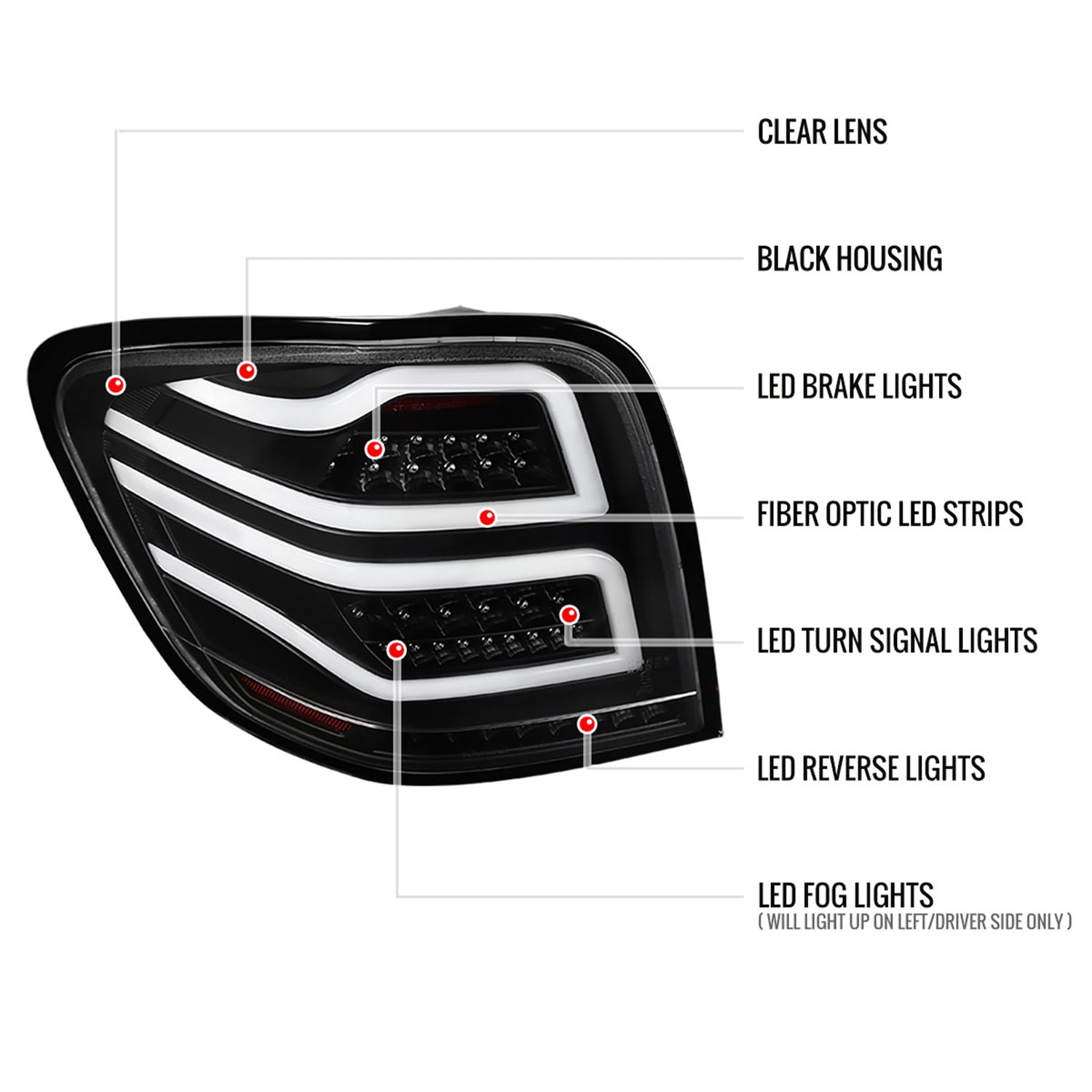 2006-2011 Mercedes Benz W164 ML Class LED Tail Lights Matte Black/Clear Lens