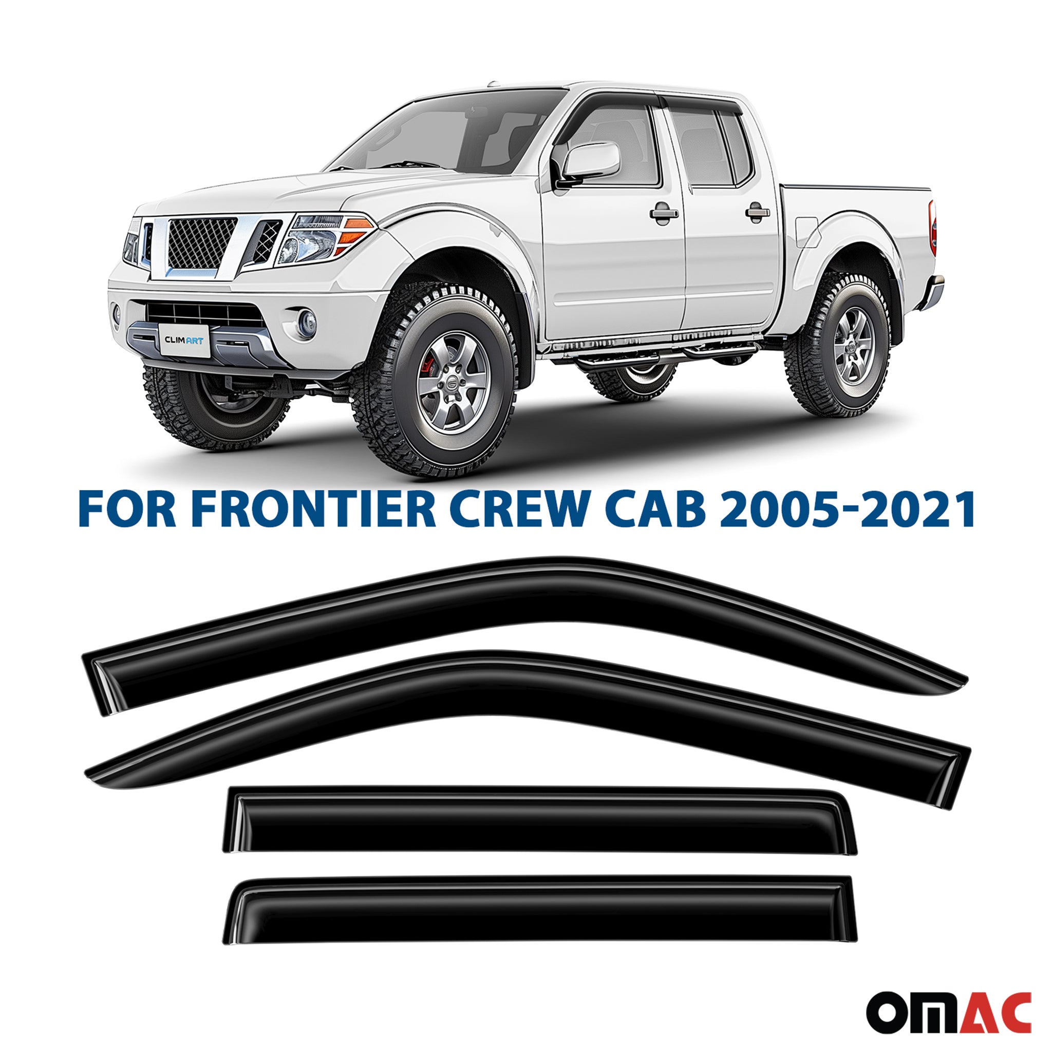 Clim Art Wind Deflectors for Nissan Frontier 2005-2021 Crew Cab Smoke 4 Pcs