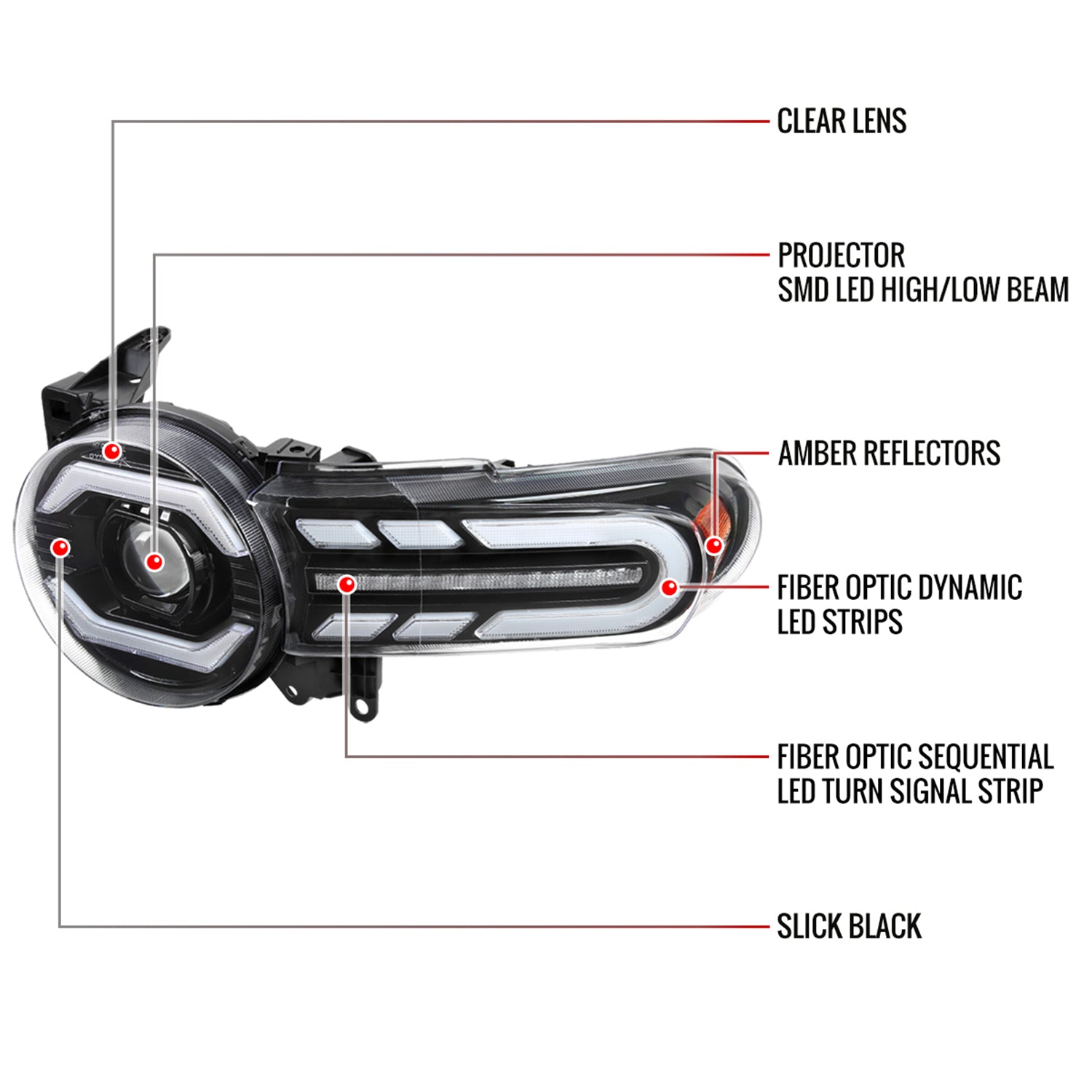 2007-2014 Toyota FJ Cruiser Full LED Projector Headlights LED Signal Black