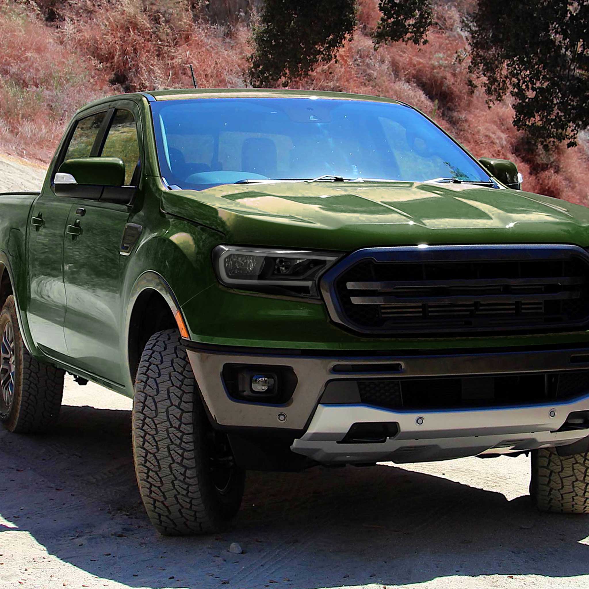 For Ford Ranger XL XLT 2019-2023 Factory Style Headlights LED Bar Turn Signal Glossy Black Housing Smoked Lens