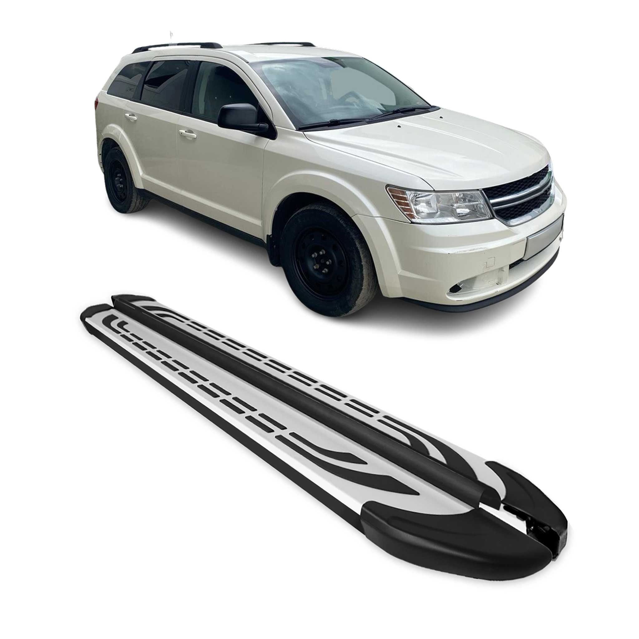 2009-2020 Dodge Journey Running Boards Side Steps Silver & Black