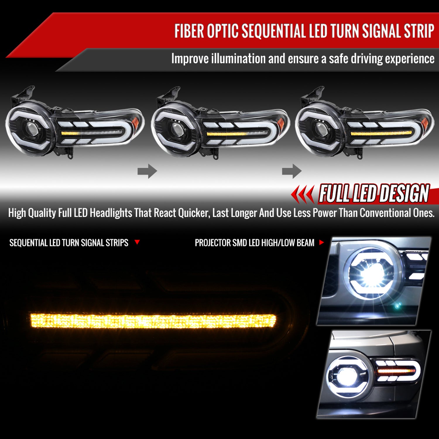 2007-2014 Toyota FJ Cruiser Full LED Projector Headlights LED Signal Black