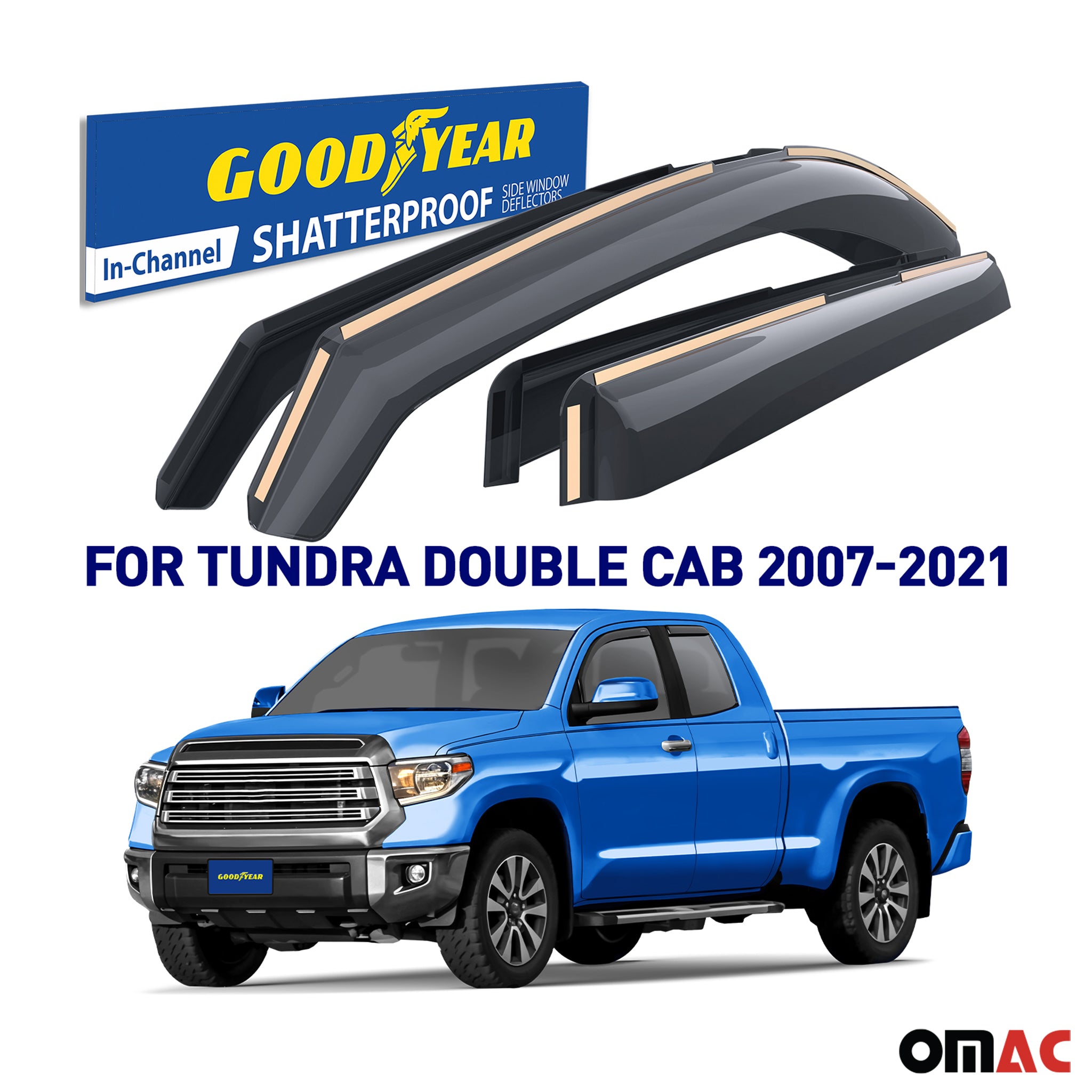Goodyear Wind Deflectors for Toyota Tundra 2007-2021 Double Cab Shatterproof 4x