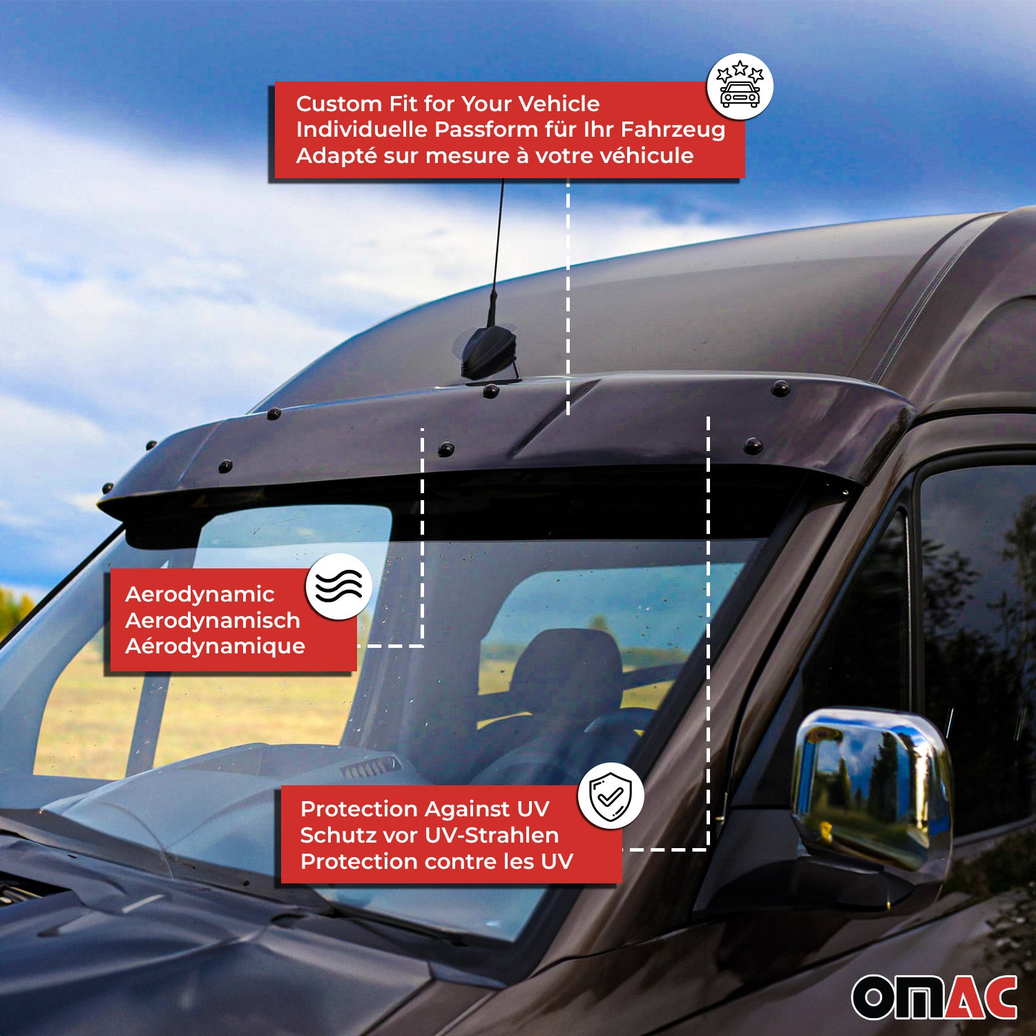 2015-2026 Ford Transit Windshield Sun Visor & Bug Shield Hood Deflector Kit 2Pcs Smoke