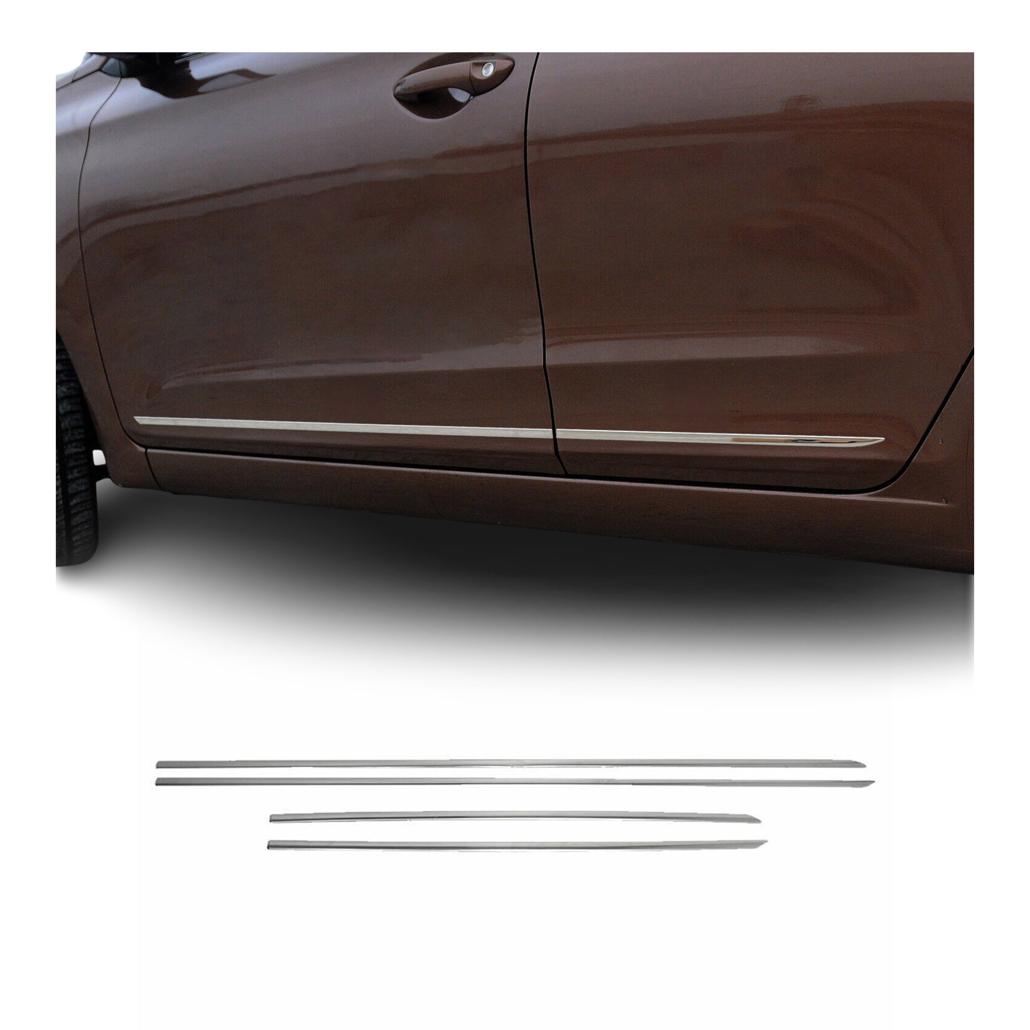 2005-2009 Hyundai Tucson Side Door Molding Trim Skirt Garnish Stainless Steel Silver 4 Pcs