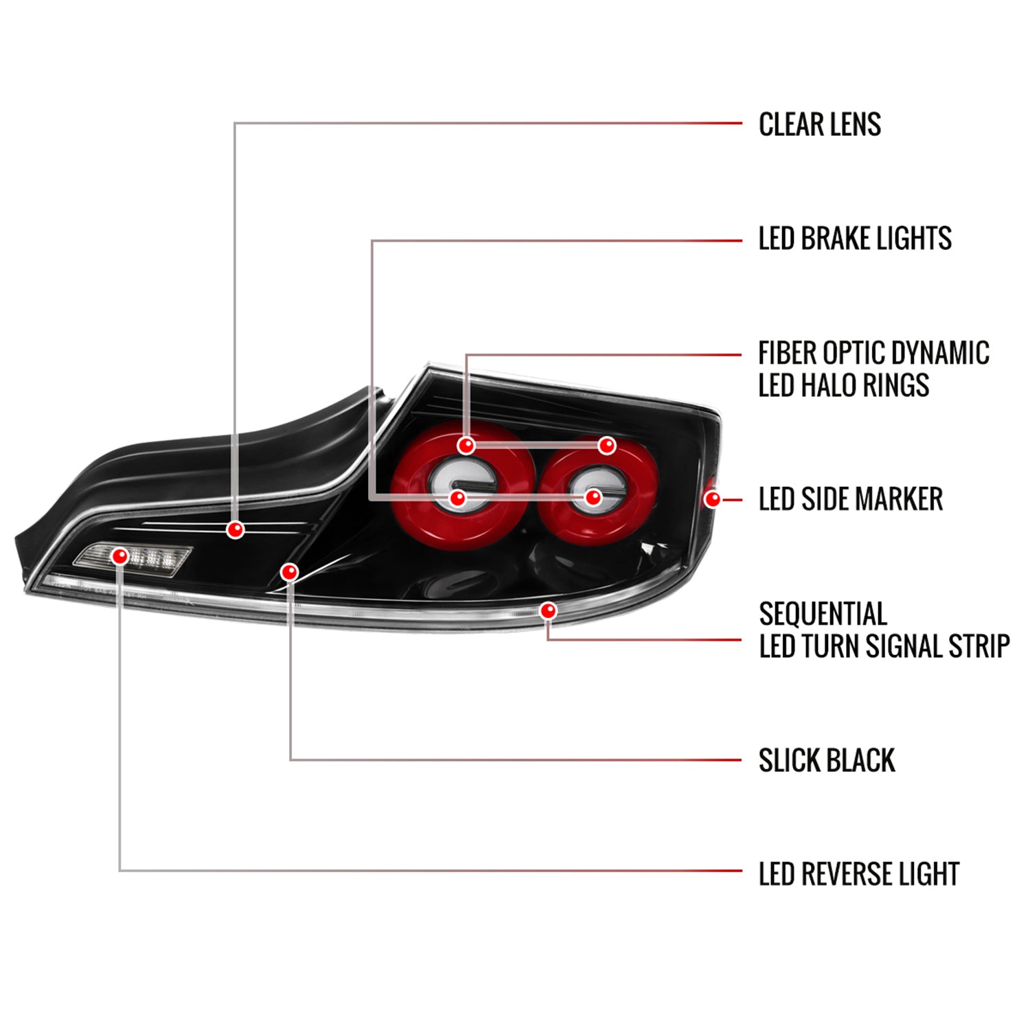 2003-2007 Infiniti G35 Coupe Red LED Halo Signal Tail Lights Glossy Black