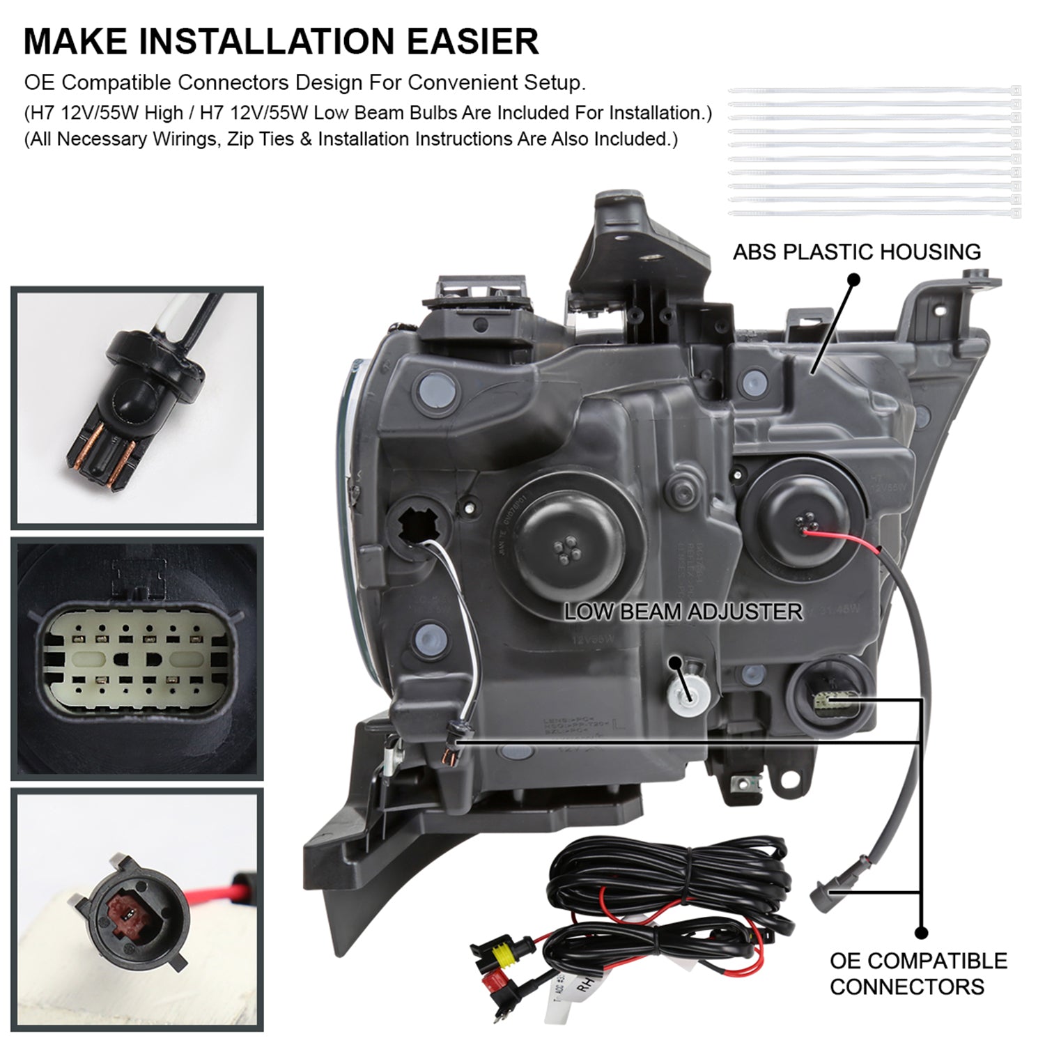 2019-2024 Dodge RAM 1500 LED Turn Signal Projector Headlights White Housing