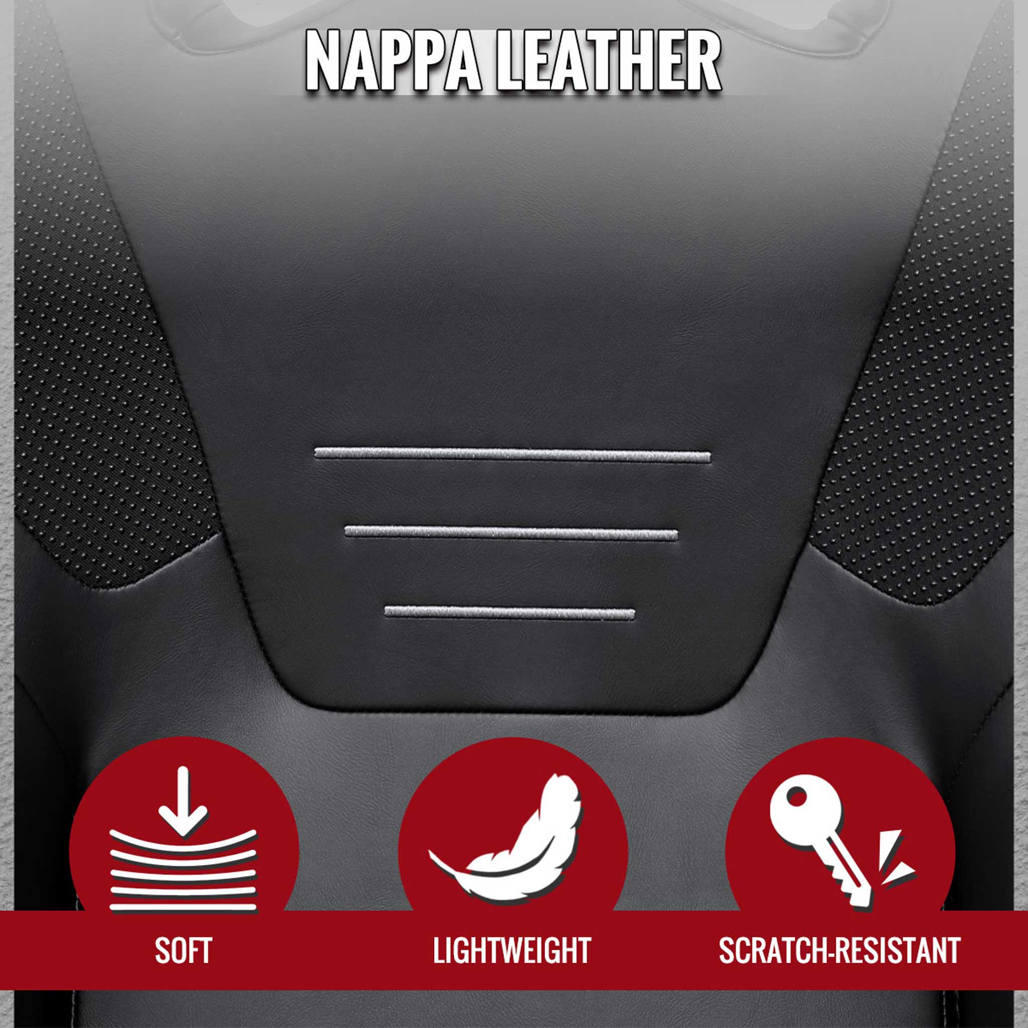 Universal Racing Seat Black Pu Nappa With Double Red Stitch
