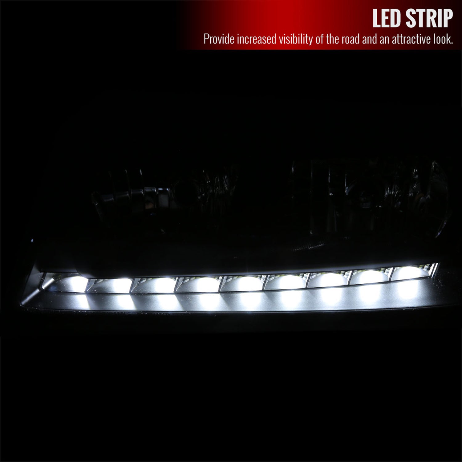 2000-2005 Chevy Impala Crystal Headlights SMD LED Light Strip Matt Black/Clear