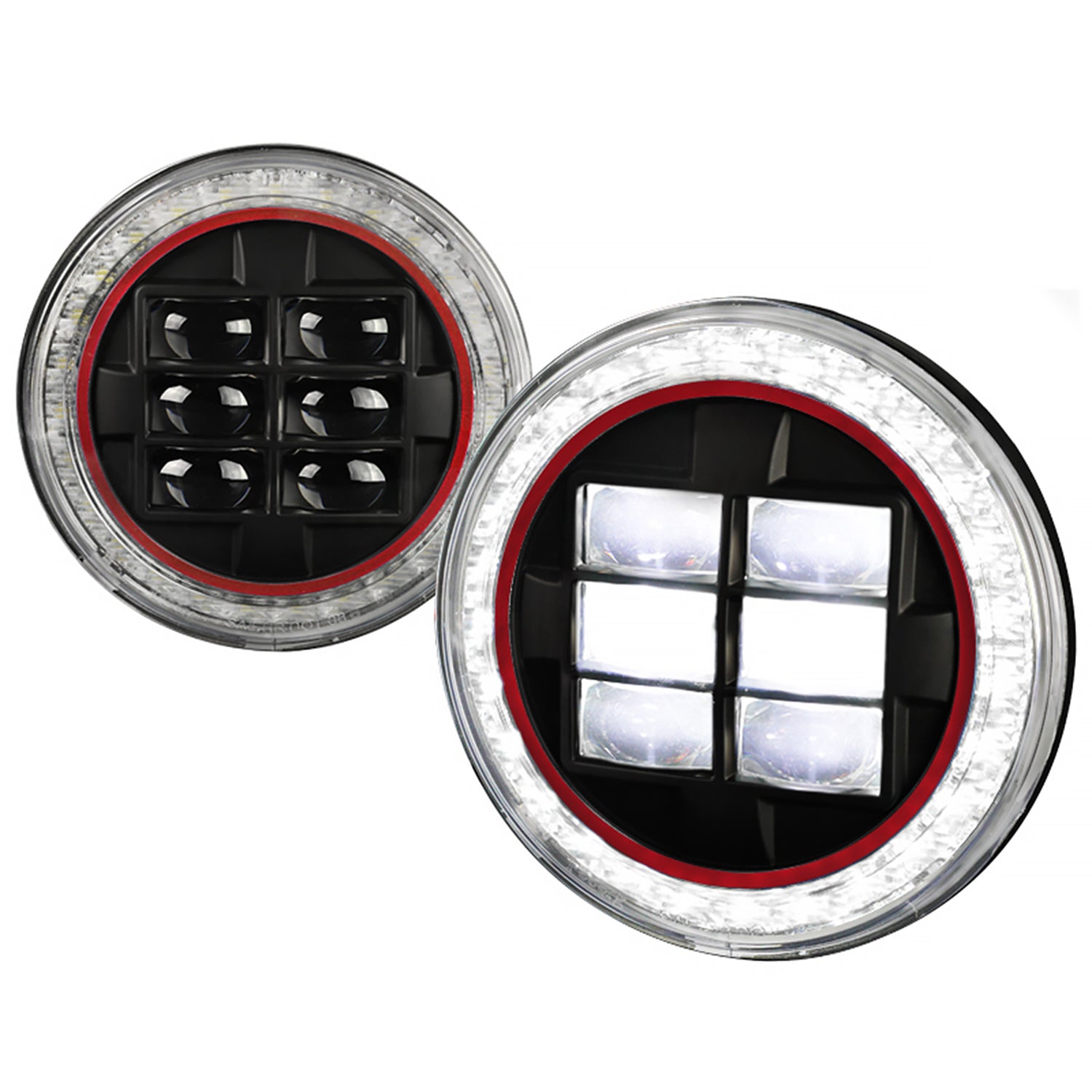 Universal 7" Round Cree LED Red Rim Halo Projector Headlights - 2PC Matt Black