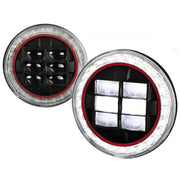 Universal 7" Round Cree LED Red Rim Halo Projector Headlights - 2PC Matt Black