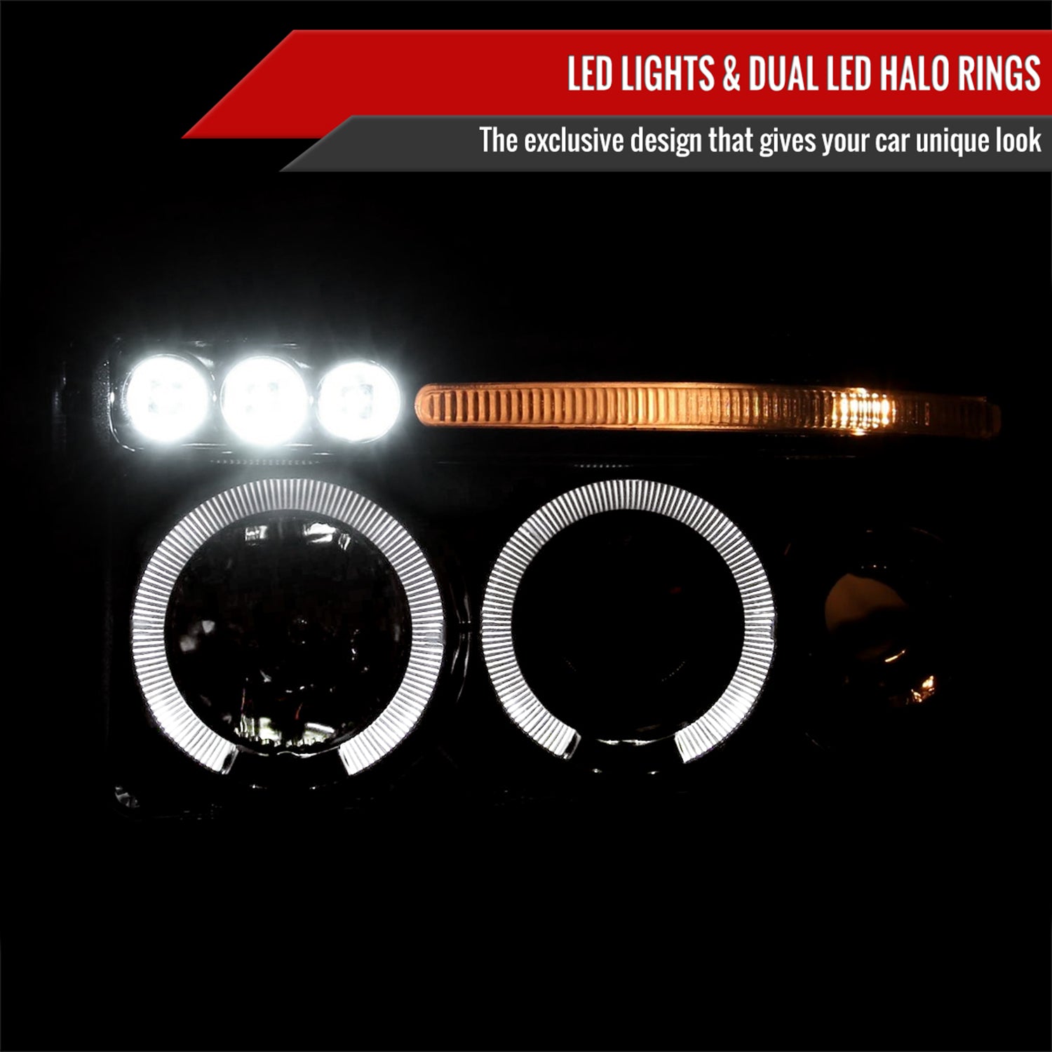 1994-2001 Dodge RAM 1500 2500 3500 Dual Halo Projector Headlights Black/Smoke