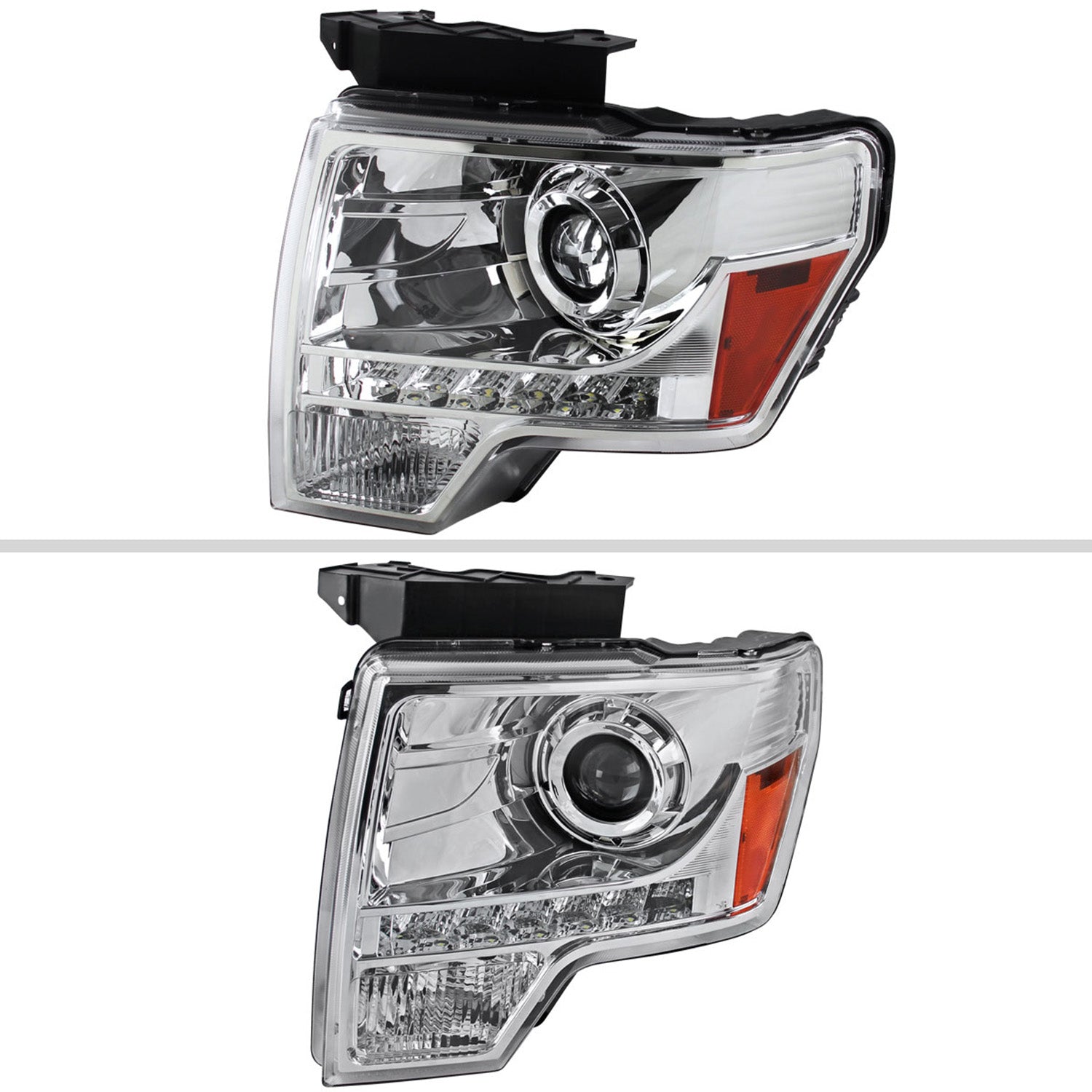 2009-2014 Ford F-150 Projector Headlights w/ LED Light Strip Chrome/Clear Lens