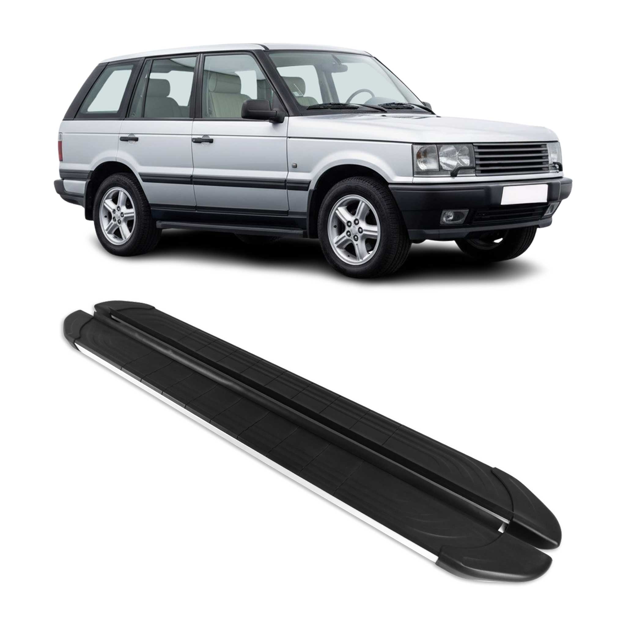 1994-2002 Land Rover Range Rover Running Boards Side Steps Silver & Black