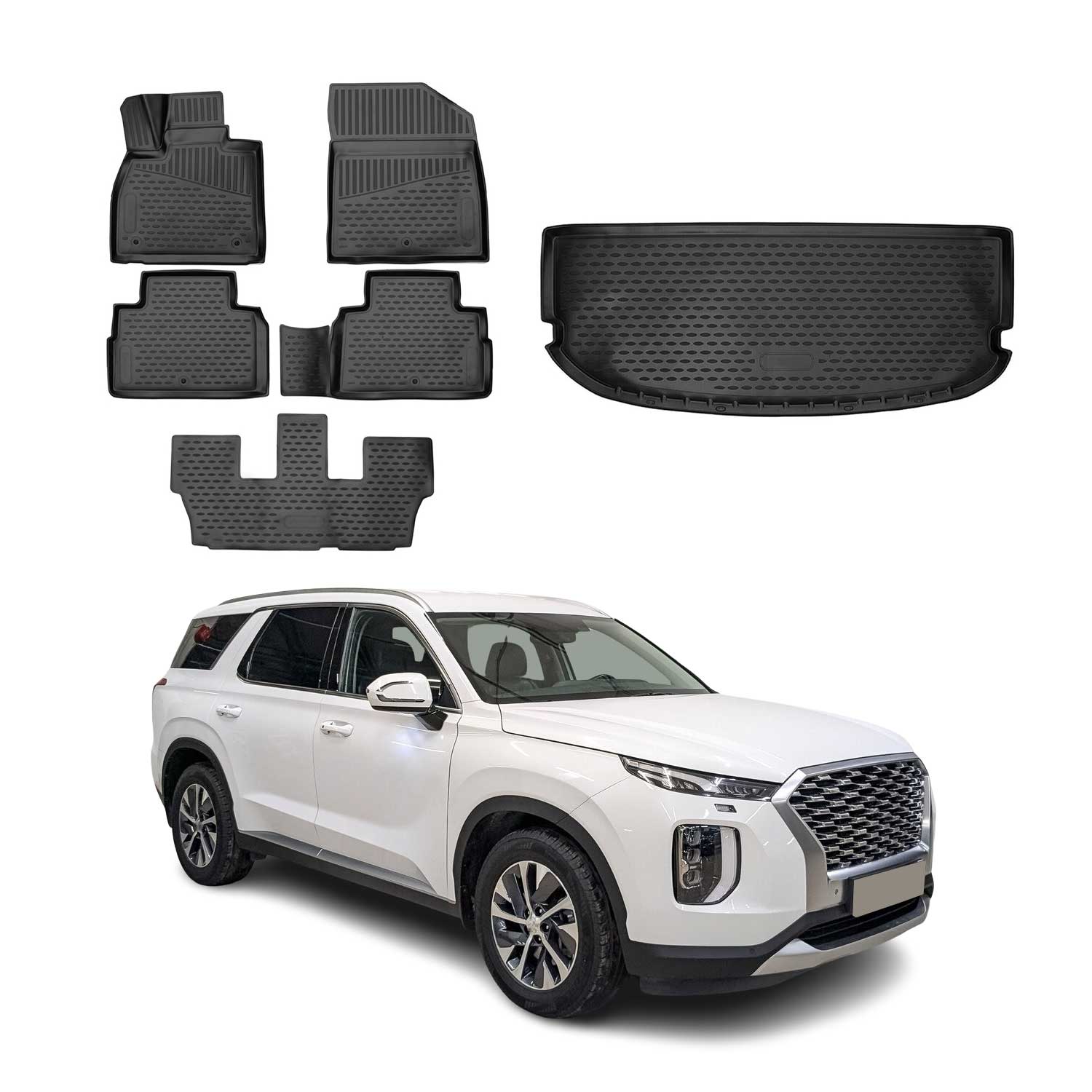 2020-2025 Hyundai Palisade 8 seats Floor Mats & Cargo Liner Full Set Black