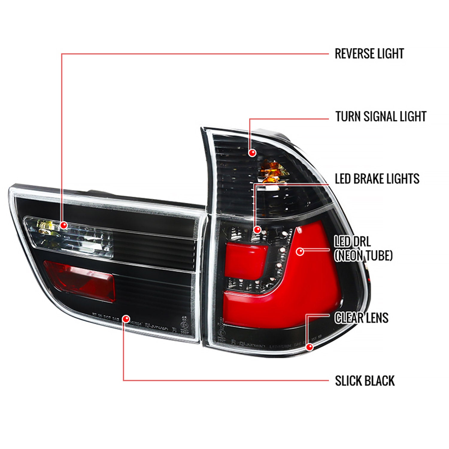 2000-2006 BMW E53 X5 LED Tail Lights Jet Black Housing/Clear Lens