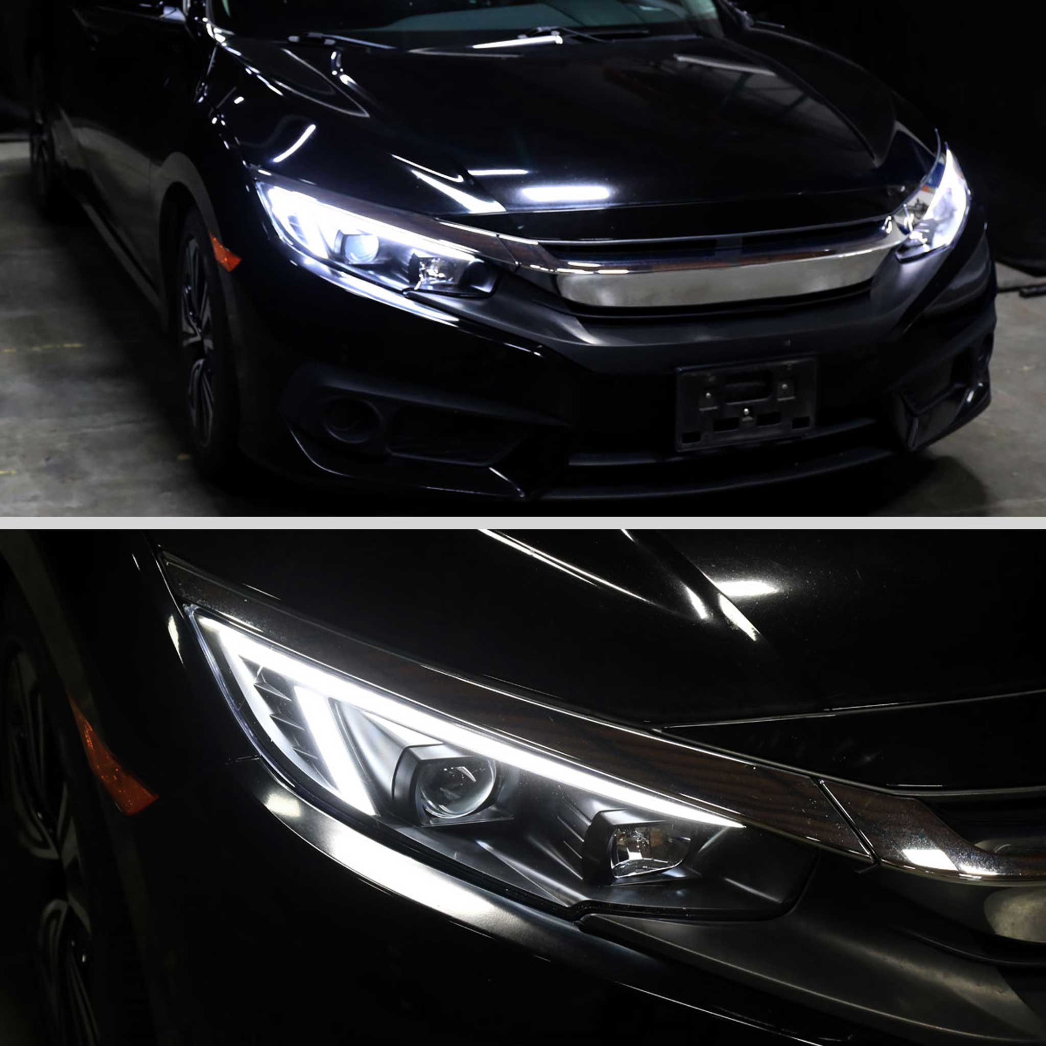 For Honda Civic 2016-2021 Projector Headlights Sequential DRL Matte Black Housing Clear Lens