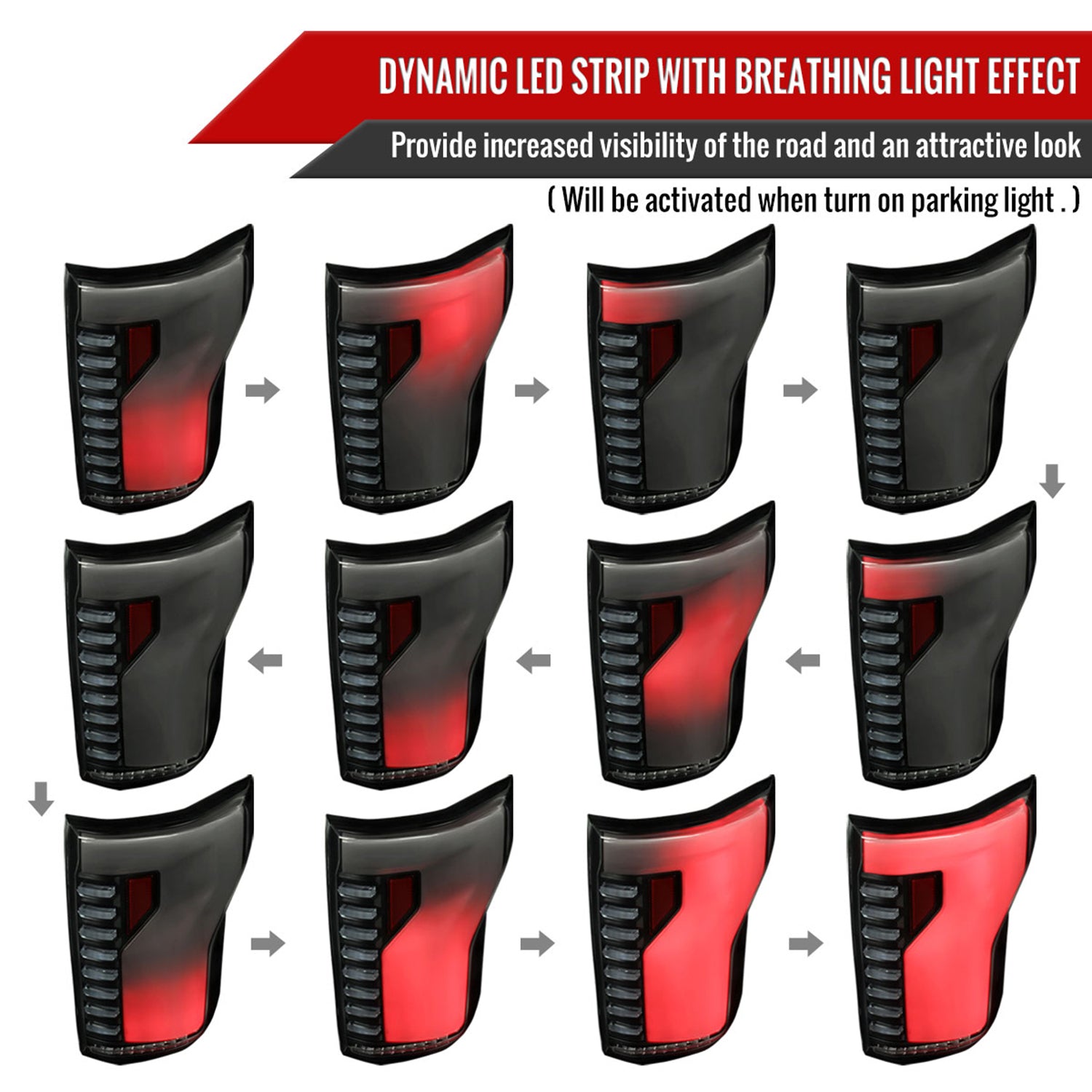 2018-2020 Ford F-150 Turn Signal Animated White LED Bar Tail Light Black/Smoke