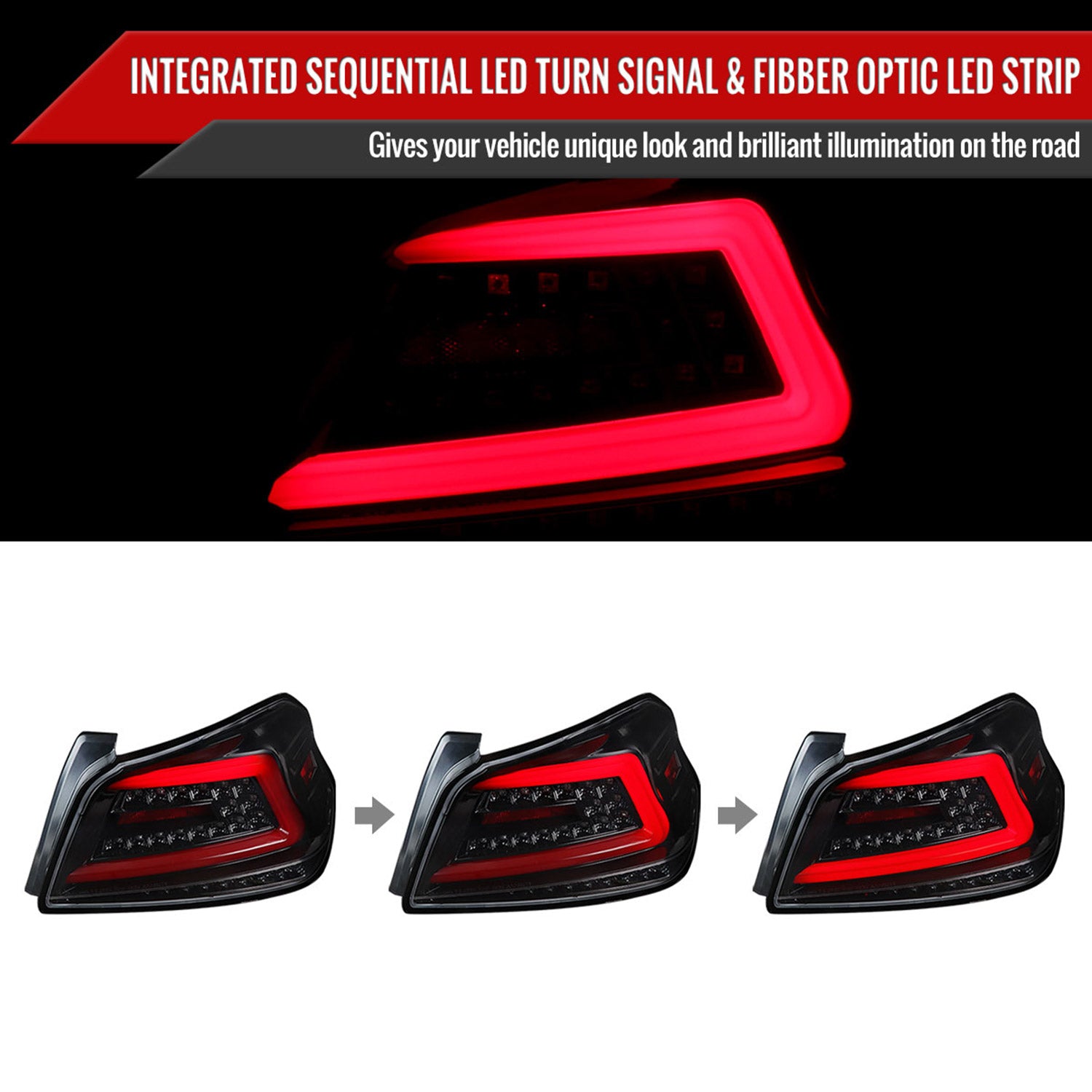 2015-2021 Subaru WRX Sequential Red Bar LED Tail Lights Jet Black/Clear Lens