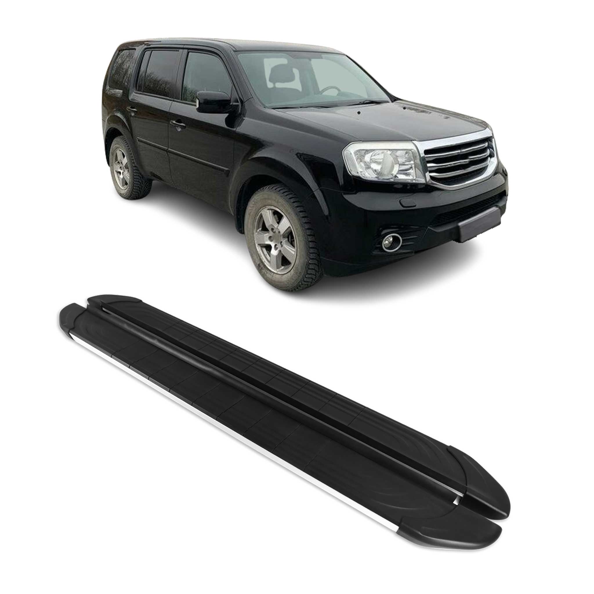 2009-2015 Honda Pilot Running Boards Side Steps Silver & Black