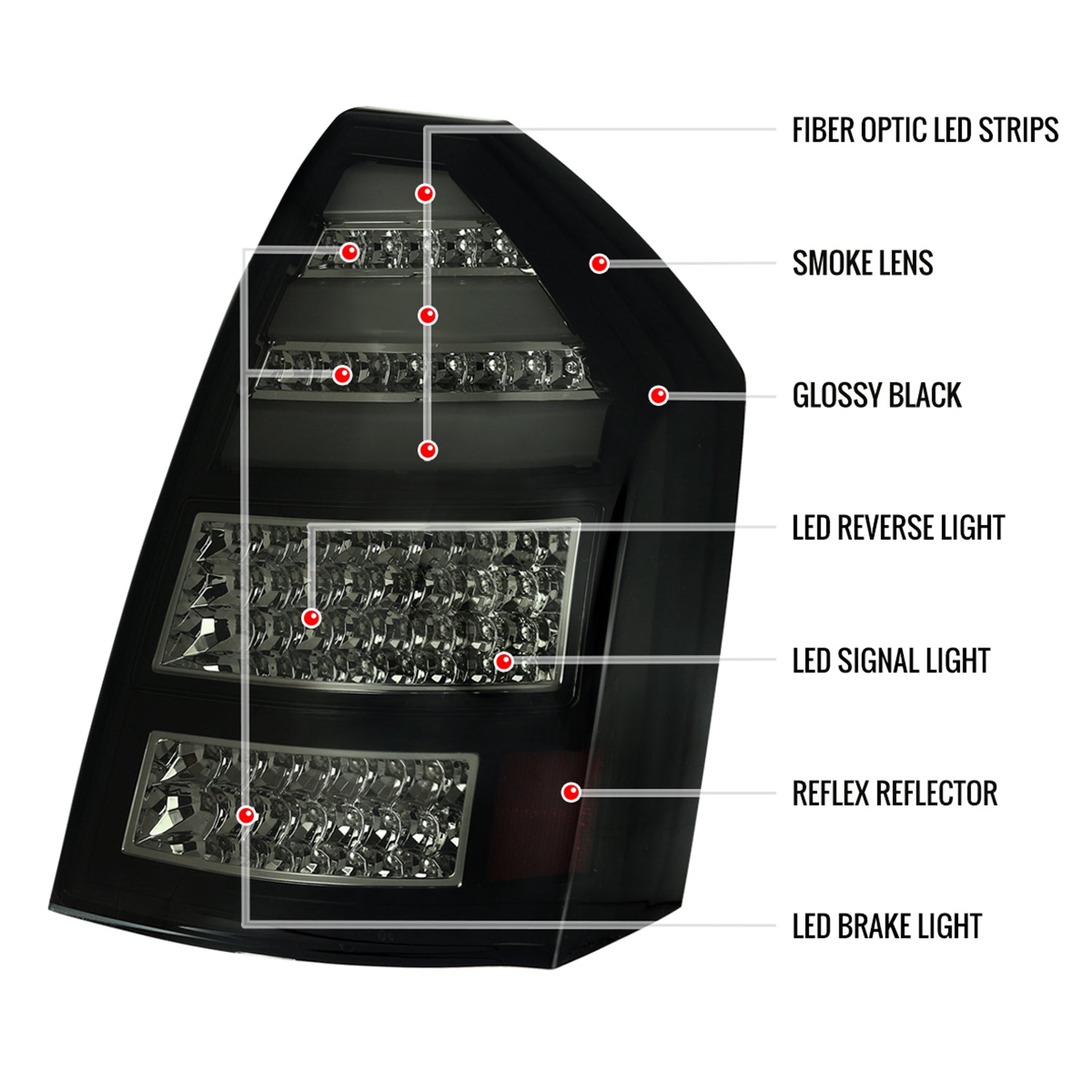 2005-2007 Chrysler 300C LED Tail Lights Glossy Black Housing/Smoke Lens