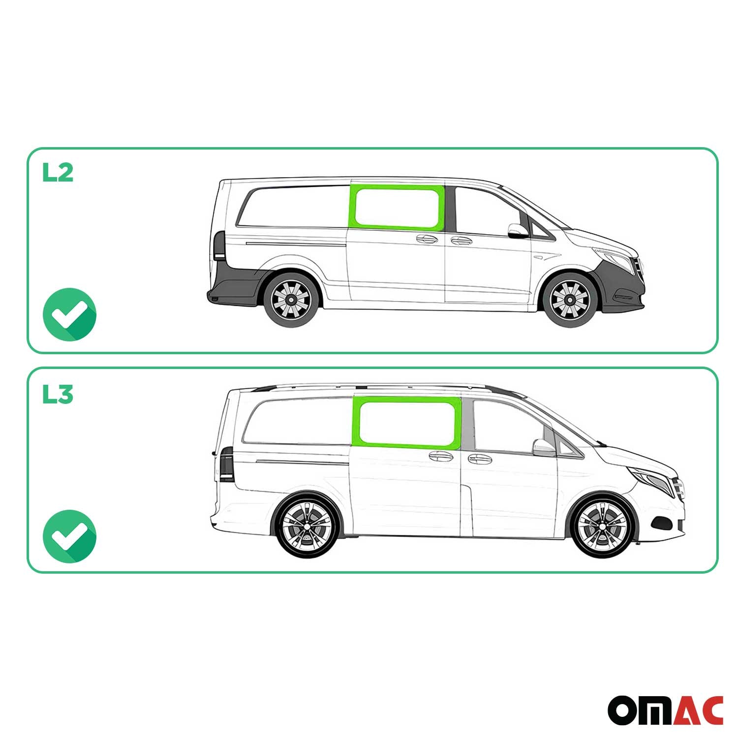 2016-2024 Mercedes Metris Window Glass Fit Kit Right Side Front L2 L3 Black